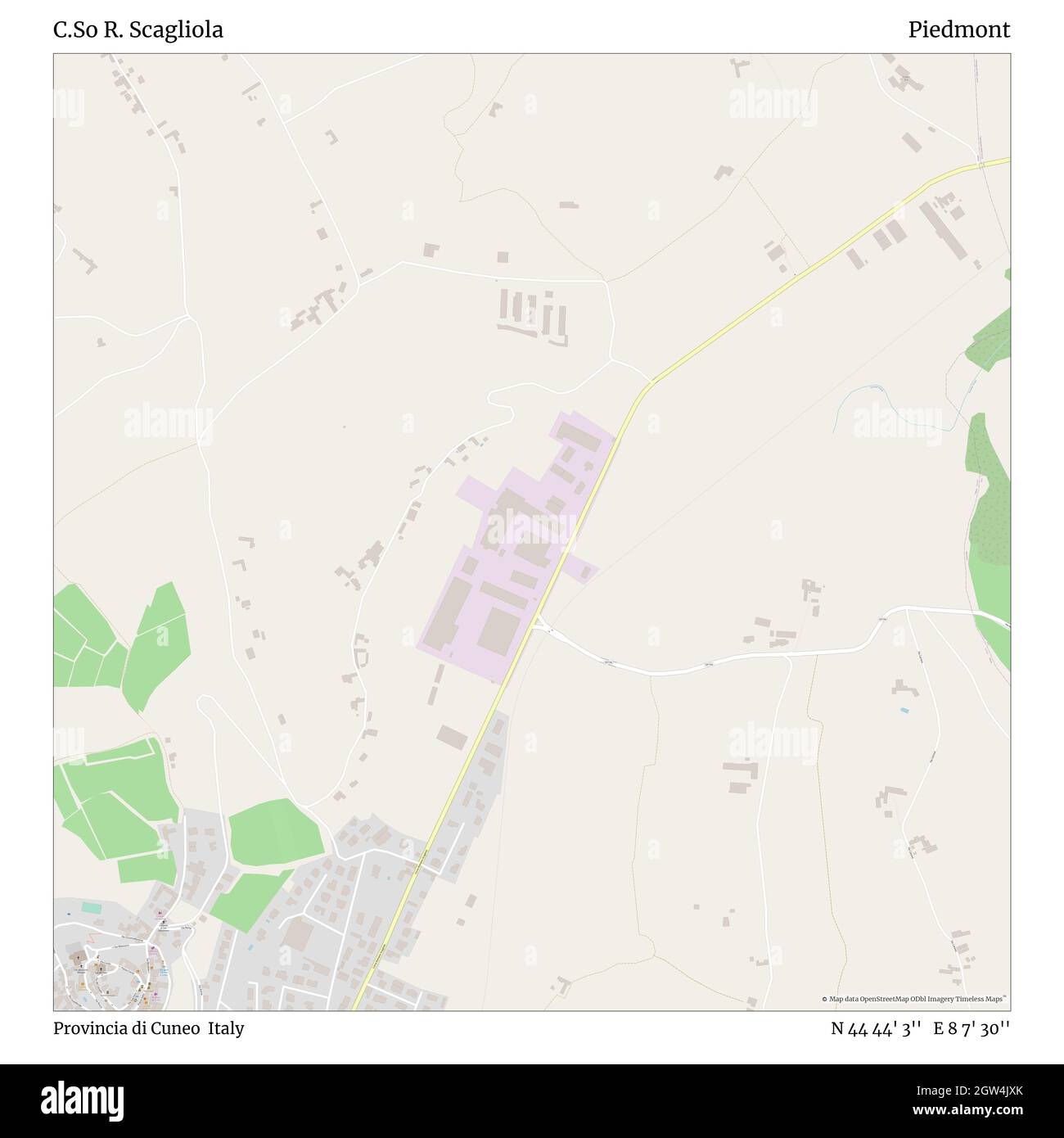 C.so R. Scagliola, Provincia di Cuneo, Italien, Piemont, N 44 44' 3'', E 8 7' 30'', map, Timeless Map veröffentlicht im Jahr 2021. Reisende, Entdecker und Abenteurer wie Florence Nightingale, David Livingstone, Ernest Shackleton, Lewis and Clark und Sherlock Holmes haben sich bei der Planung von Reisen zu den entlegensten Ecken der Welt auf Karten verlassen.Timeless Maps kartiert die meisten Orte auf der Welt und zeigt die Verwirklichung großer Träume Stockfoto