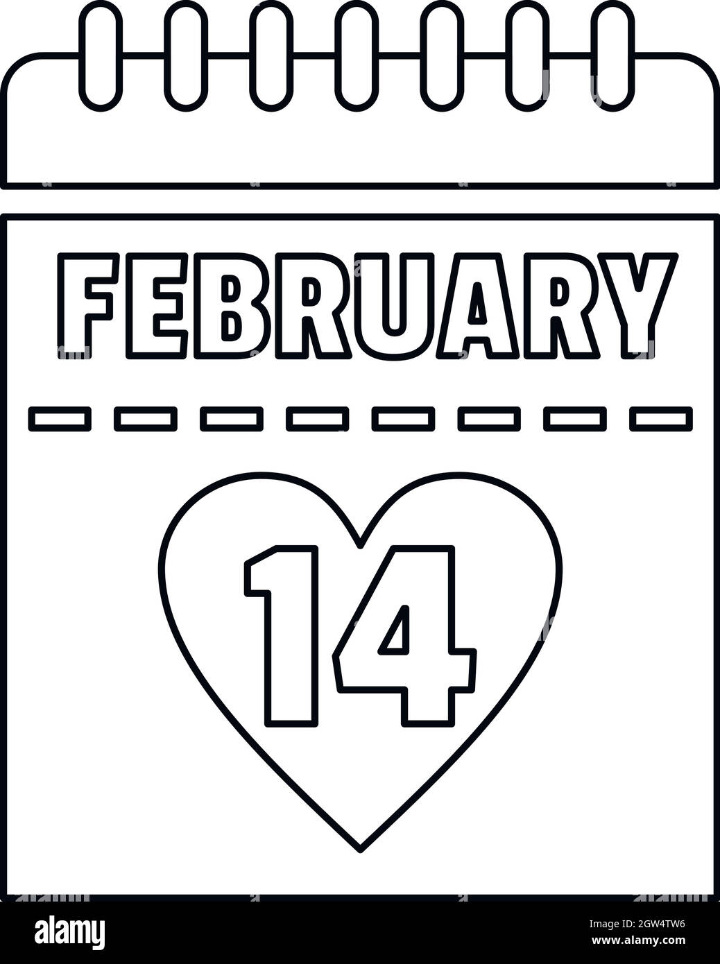 Februar 14 Symbol Kalender, outline Style Stock Vektor