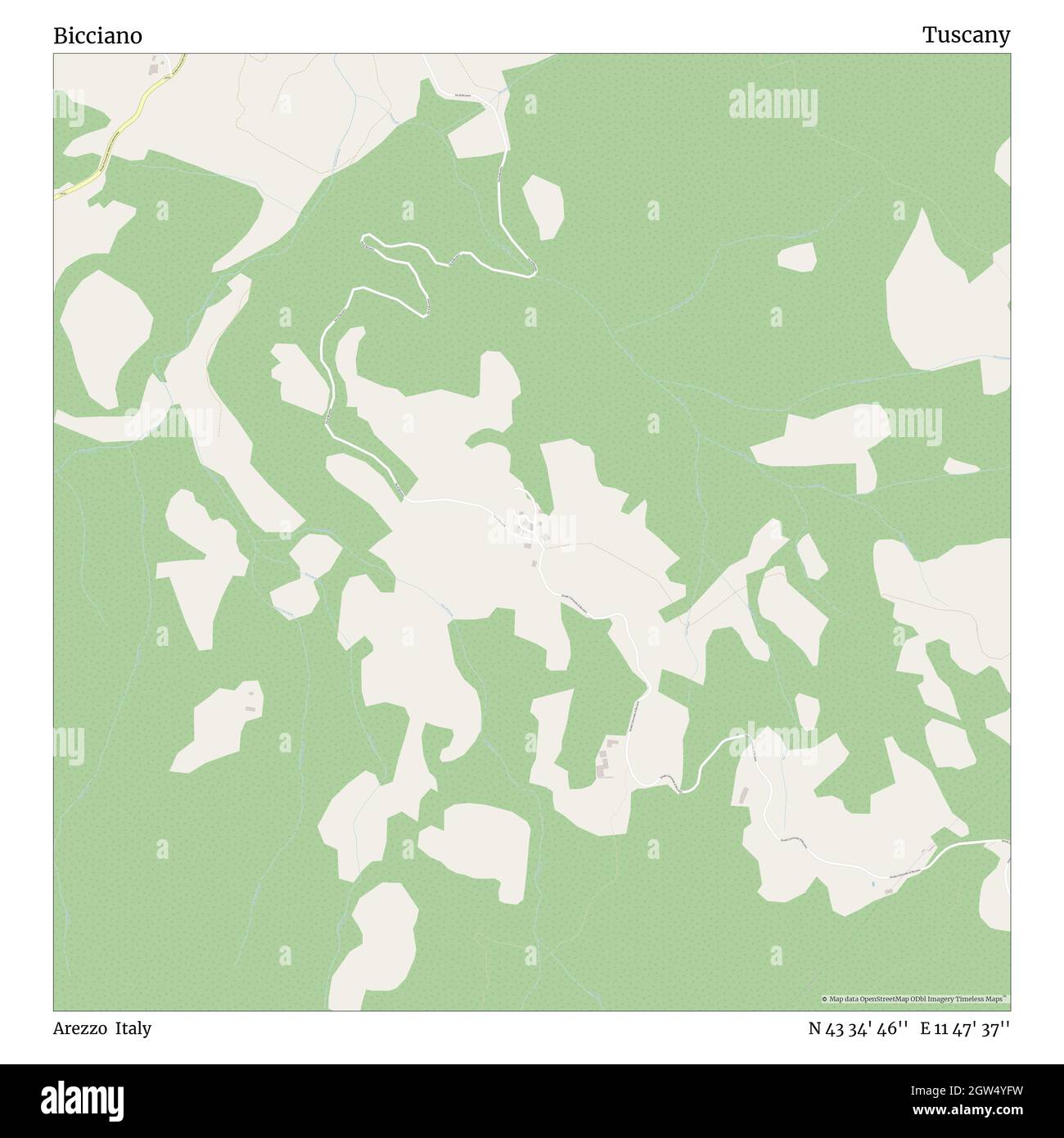 Bicciano, Arezzo, Italien, Toskana, N 43 34' 46'', E 11 47' 37'', Karte, Timeless Map veröffentlicht im Jahr 2021. Reisende, Entdecker und Abenteurer wie Florence Nightingale, David Livingstone, Ernest Shackleton, Lewis and Clark und Sherlock Holmes haben sich bei der Planung von Reisen zu den entlegensten Ecken der Welt auf Karten verlassen.Timeless Maps kartiert die meisten Orte auf der Welt und zeigt die Verwirklichung großer Träume Stockfoto