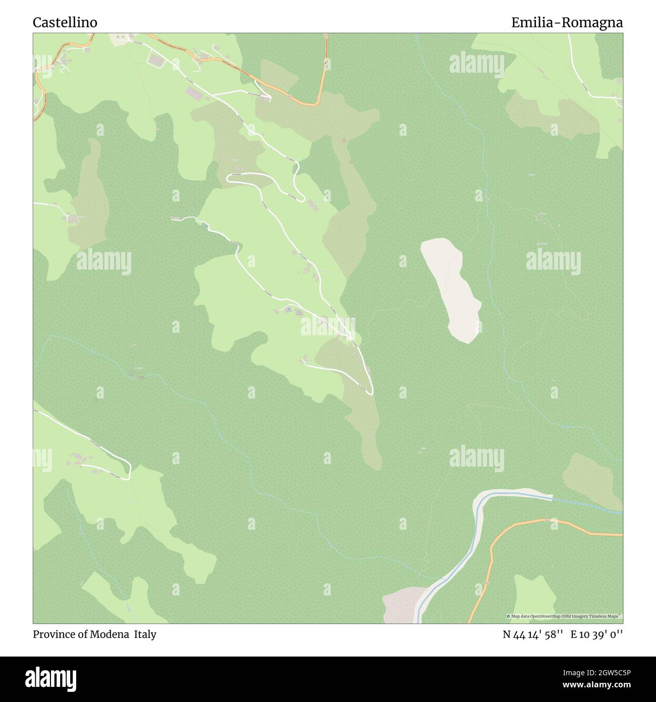 Castellino, Provinz Modena, Italien, Emilia-Romagna, N 44 14' 58'', E 10 39' 0'', map, Timeless Map veröffentlicht im Jahr 2021. Reisende, Entdecker und Abenteurer wie Florence Nightingale, David Livingstone, Ernest Shackleton, Lewis and Clark und Sherlock Holmes haben sich bei der Planung von Reisen zu den entlegensten Ecken der Welt auf Karten verlassen.Timeless Maps kartiert die meisten Orte auf der Welt und zeigt die Verwirklichung großer Träume Stockfoto