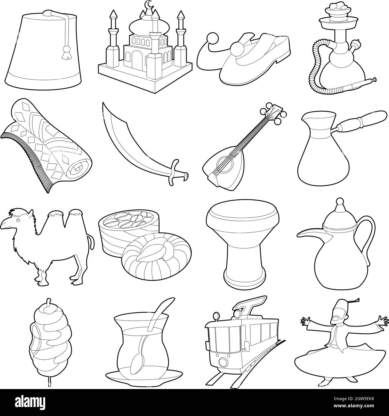 Türkei reisen Symbole Symbole gesetzt, outline Style Stock Vektor