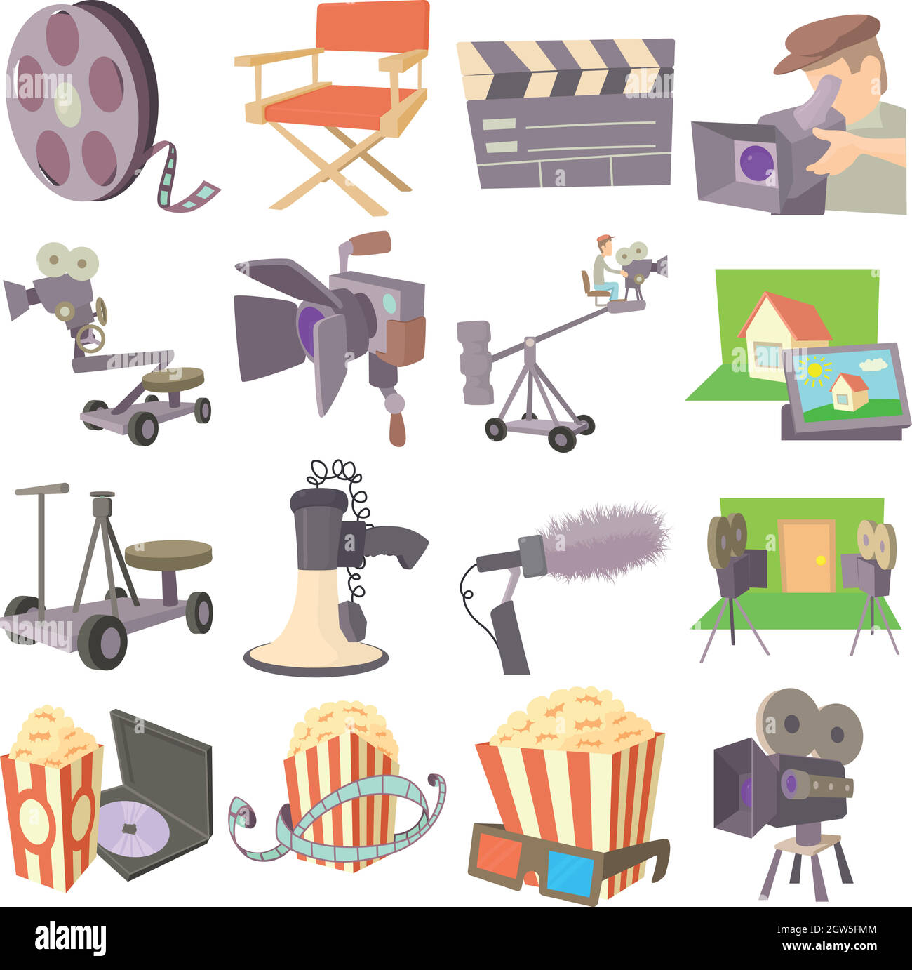 Film Kino Symbole Symbole, Cartoon Stil Stock Vektor