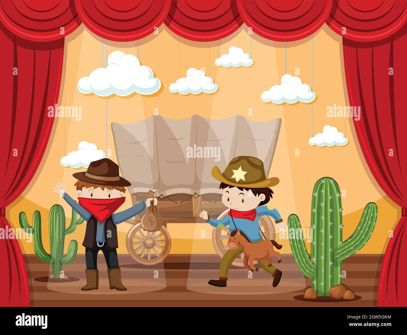 Bühnenspiel mit zwei Cowboys Stock Vektor