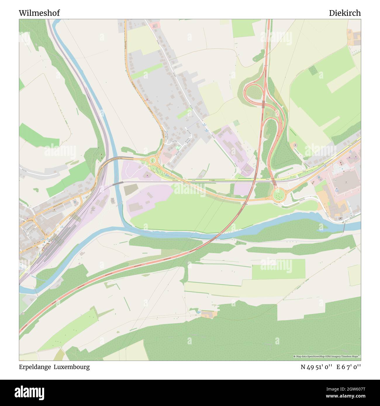 Wilmesof, Erpeldange, Luxembourg, Diekirch, N 49 51' 0'', E 6 7' 0'', map, Timeless Map veröffentlicht im Jahr 2021. Reisende, Entdecker und Abenteurer wie Florence Nightingale, David Livingstone, Ernest Shackleton, Lewis and Clark und Sherlock Holmes haben sich bei der Planung von Reisen zu den entlegensten Ecken der Welt auf Karten verlassen.Timeless Maps kartiert die meisten Orte auf der Welt und zeigt die Verwirklichung großer Träume Stockfoto