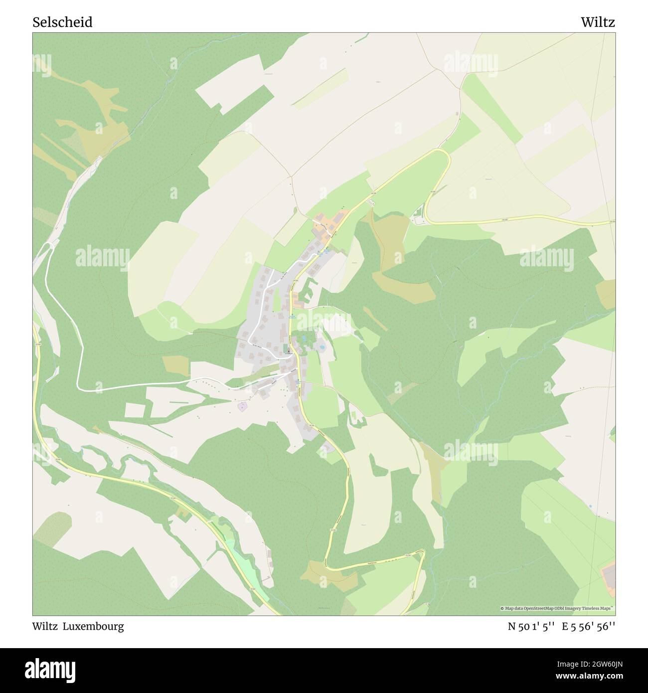 Selscheid, Wiltz, Luxembourg, Wiltz, N 50 1' 5'', E 5 56' 56'', map, Timeless Map veröffentlicht im Jahr 2021. Reisende, Entdecker und Abenteurer wie Florence Nightingale, David Livingstone, Ernest Shackleton, Lewis and Clark und Sherlock Holmes haben sich bei der Planung von Reisen zu den entlegensten Ecken der Welt auf Karten verlassen.Timeless Maps kartiert die meisten Orte auf der Welt und zeigt die Verwirklichung großer Träume Stockfoto