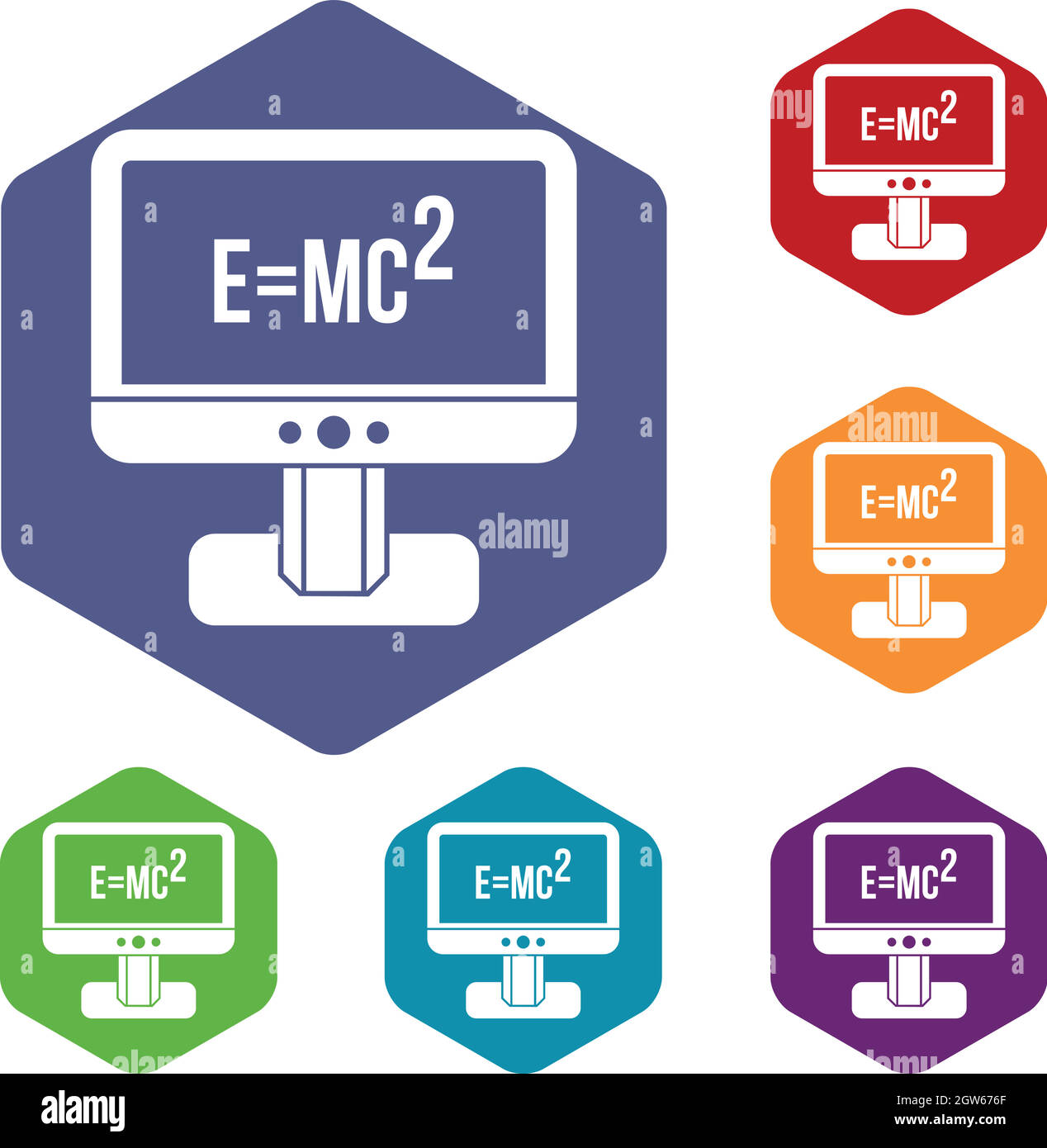 Monitor mit Einstein Formel Icons set Stock Vektor