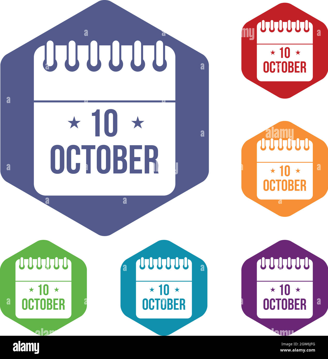 10. Oktober Kalender Icons set Stock Vektor