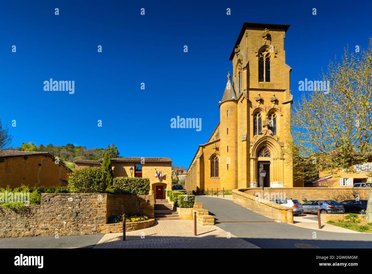 Zentrum des Dorfes Theizé in Beaujolais, Dorf des goldenen Felsens, Burgund, Frankreich Stockfoto