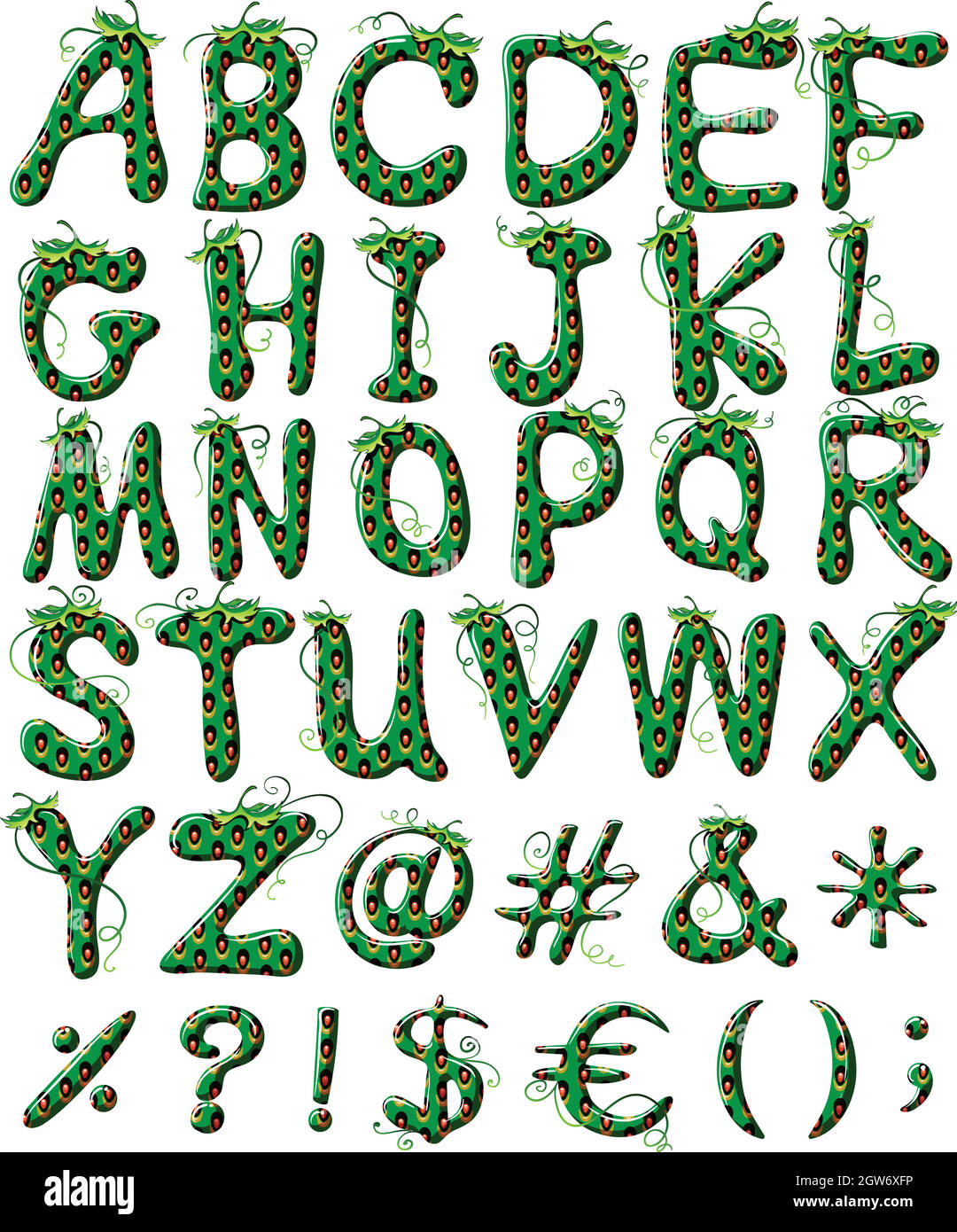 Großbuchstaben des Alphabets in grüner Farbe Stock Vektor