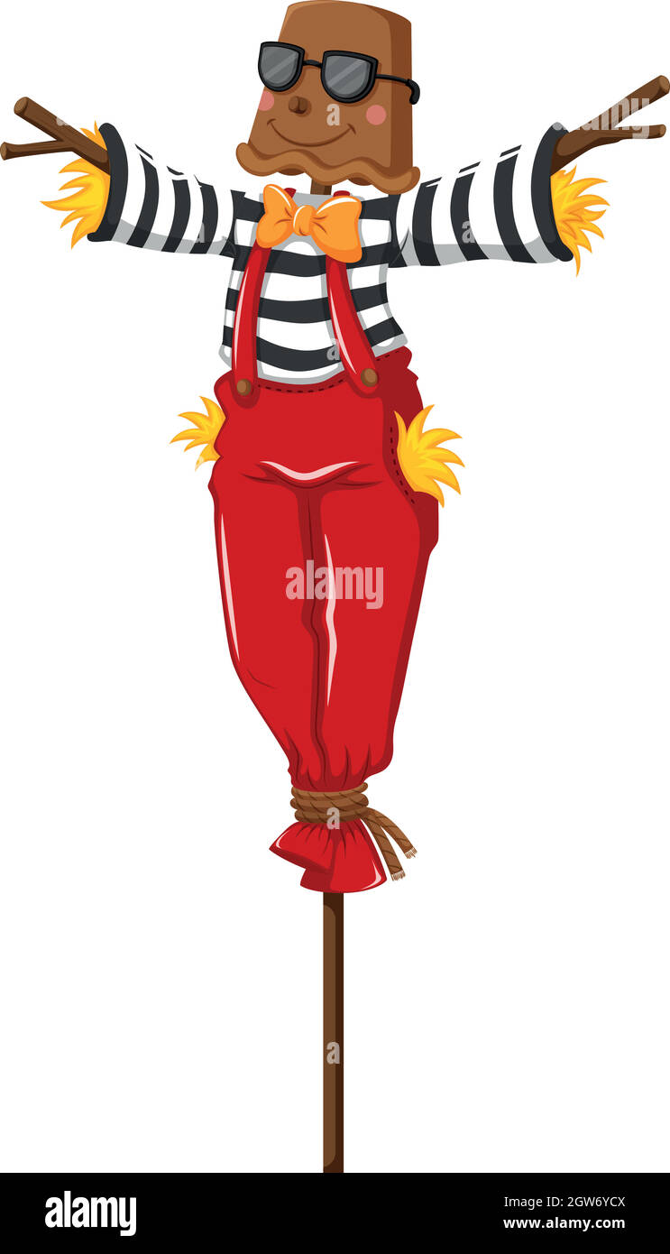 Scarecrow trägt roten Overall und Sonnenbrille Stock Vektor