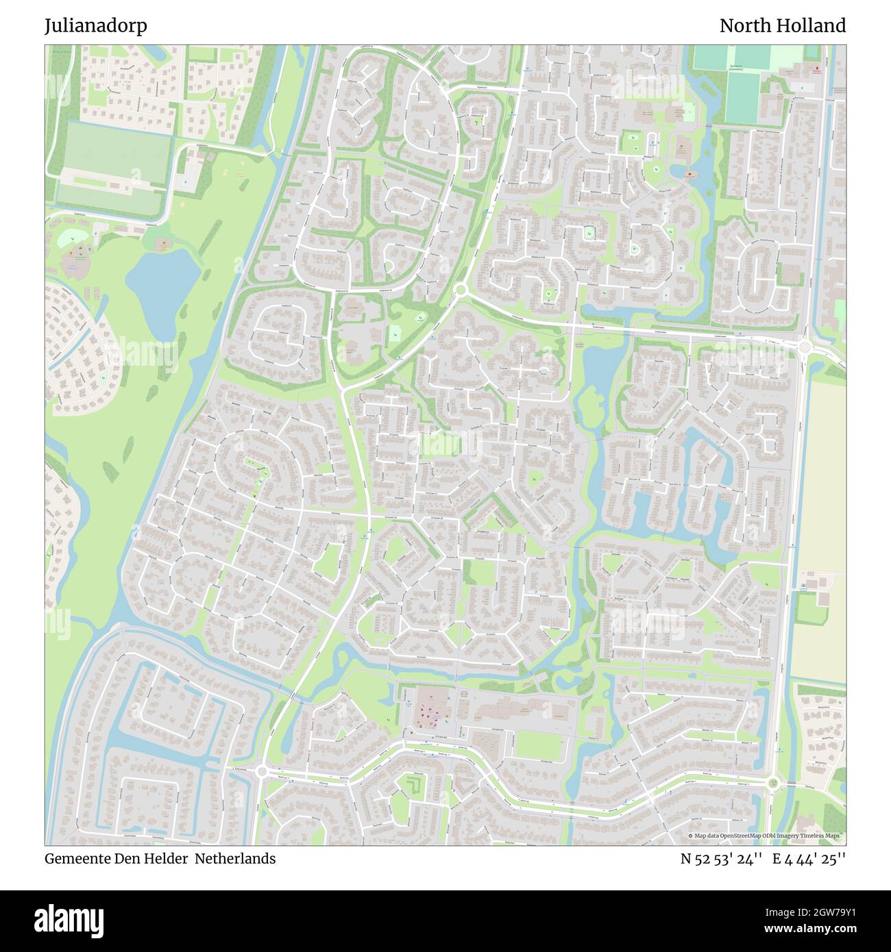 Julianadorp, Gemeente Den Helder, Niederlande, Nordholland, N 52 53' 24'', E 4 44' 25'', map, Timeless Map veröffentlicht im Jahr 2021. Reisende, Entdecker und Abenteurer wie Florence Nightingale, David Livingstone, Ernest Shackleton, Lewis and Clark und Sherlock Holmes haben sich bei der Planung von Reisen zu den entlegensten Ecken der Welt auf Karten verlassen.Timeless Maps kartiert die meisten Orte auf der Welt und zeigt die Verwirklichung großer Träume Stockfoto