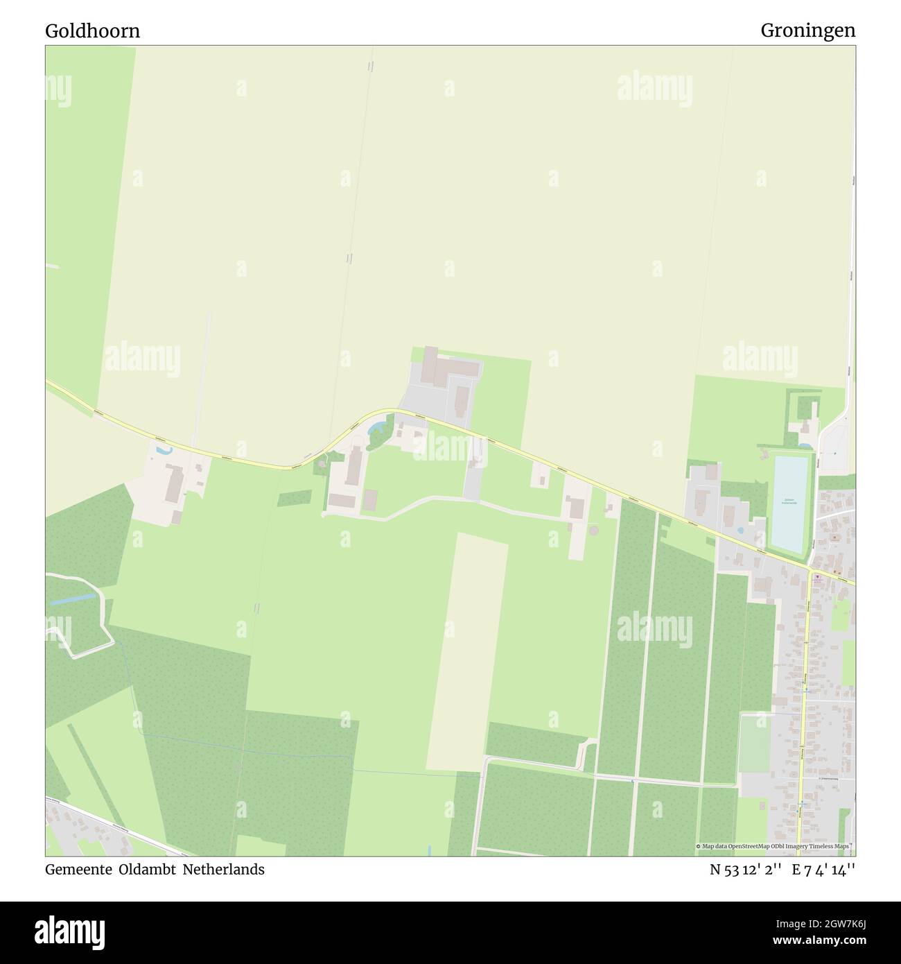 Goldhoorn, Gemeente Oldambt, Niederlande, Groningen, N 53 12' 2'', E 7 4' 14'', map, Timeless Map veröffentlicht im Jahr 2021. Reisende, Entdecker und Abenteurer wie Florence Nightingale, David Livingstone, Ernest Shackleton, Lewis and Clark und Sherlock Holmes haben sich bei der Planung von Reisen zu den entlegensten Ecken der Welt auf Karten verlassen.Timeless Maps kartiert die meisten Orte auf der Welt und zeigt die Verwirklichung großer Träume Stockfoto