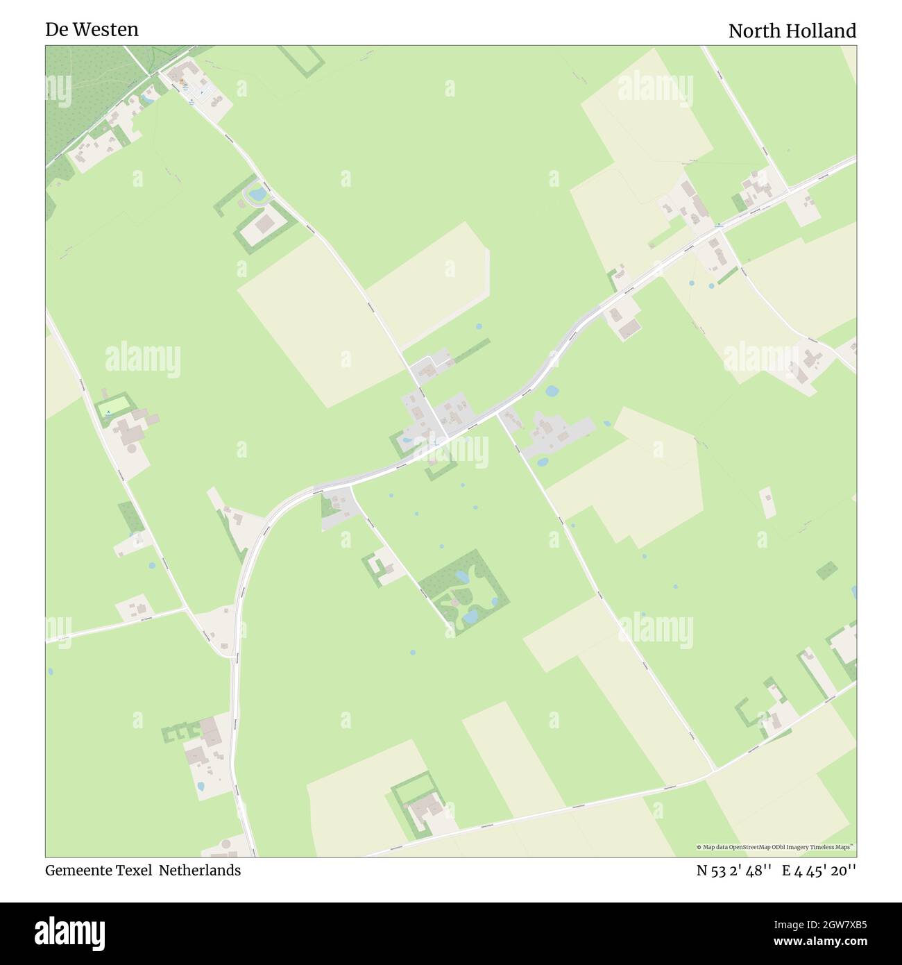 De Westen, Gemeente Texel, Niederlande, Nordholland, N 53 2' 48'', E 4 45' 20'', map, Timeless Map veröffentlicht im Jahr 2021. Reisende, Entdecker und Abenteurer wie Florence Nightingale, David Livingstone, Ernest Shackleton, Lewis and Clark und Sherlock Holmes haben sich bei der Planung von Reisen zu den entlegensten Ecken der Welt auf Karten verlassen.Timeless Maps kartiert die meisten Orte auf der Welt und zeigt die Verwirklichung großer Träume Stockfoto