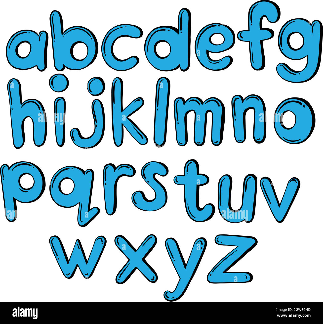 Buchstaben des Alphabets in blauer Farbe Stock Vektor