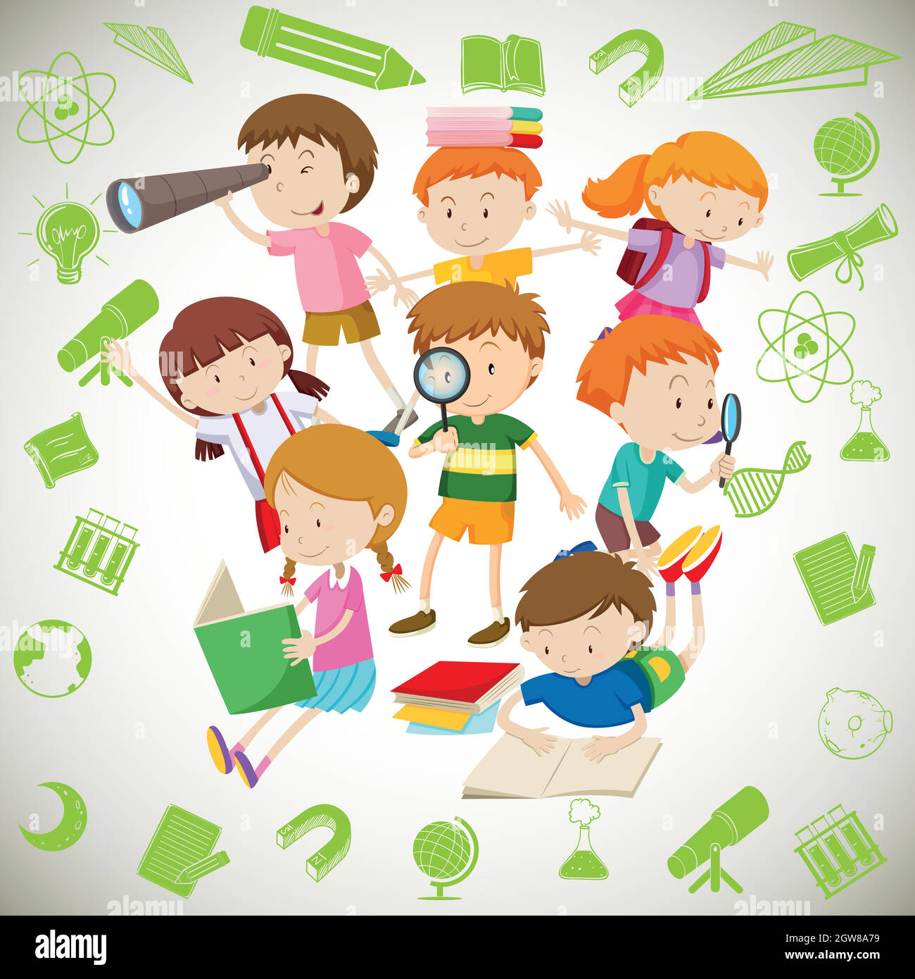 Gruppe von Kindern lesen und lernen Stock Vektor
