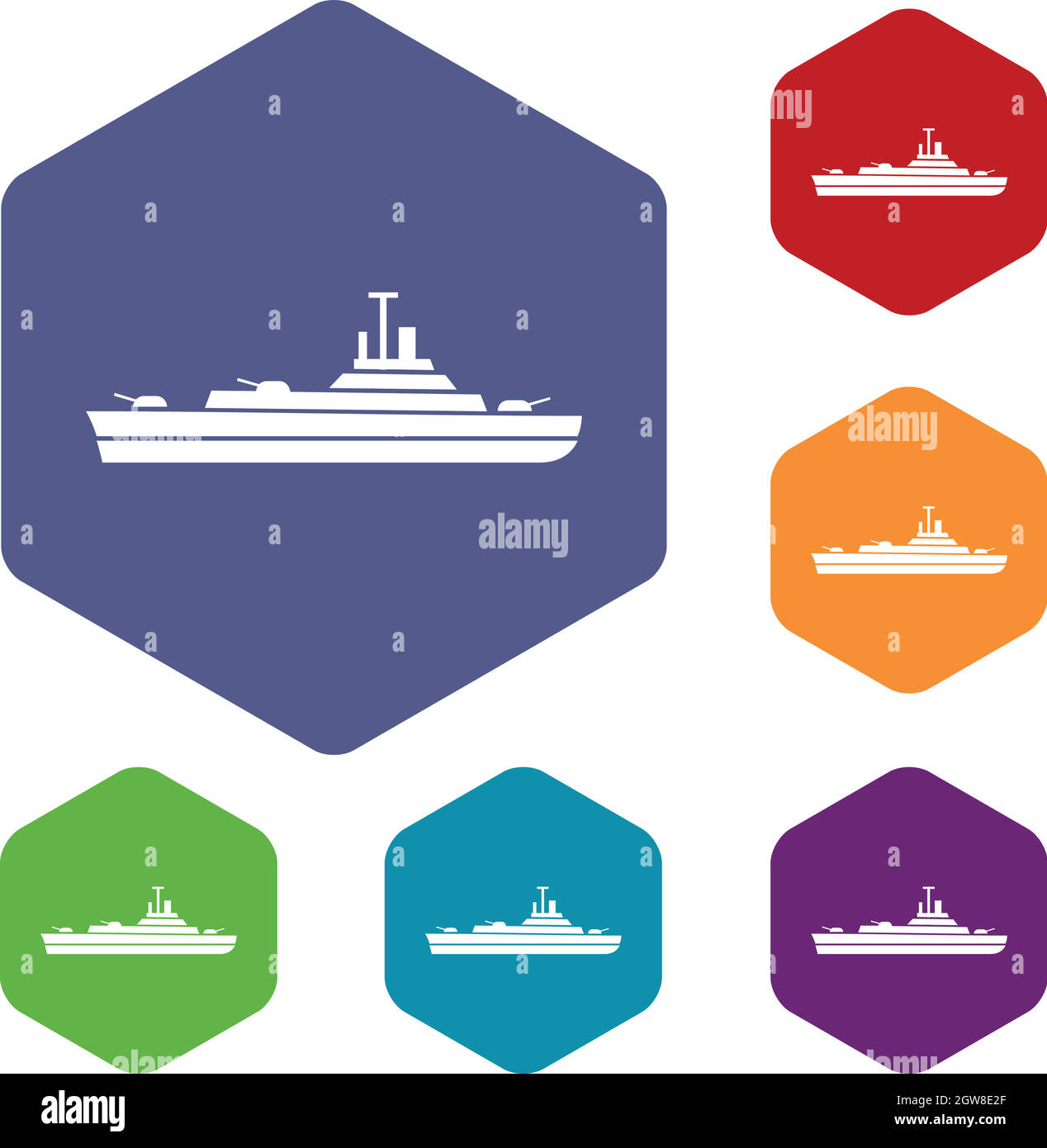 Kriegsschiff Icons set Stock Vektor