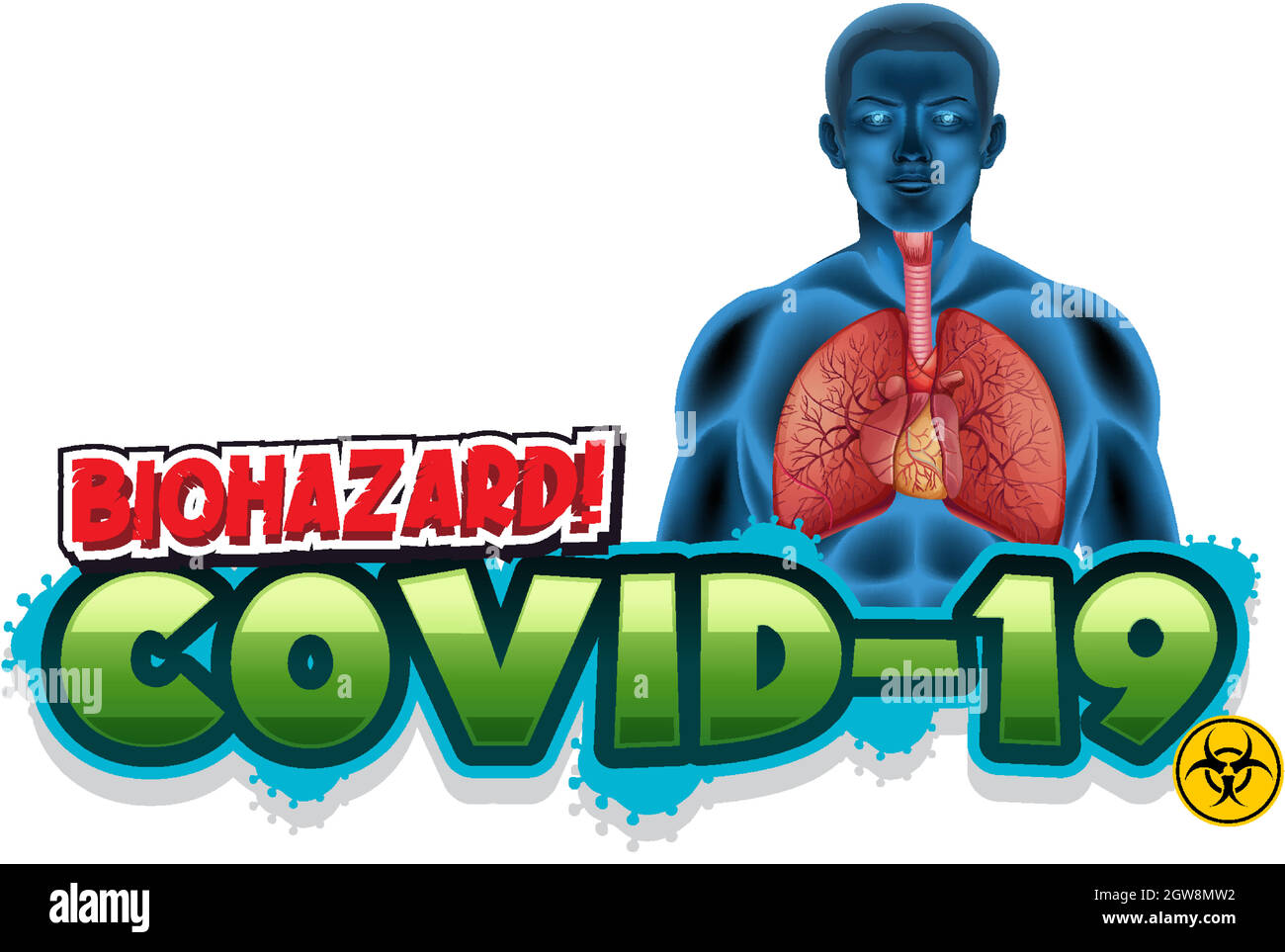 Covid 19-Zeichenvorlage mit menschlichen Lungen Stock Vektor