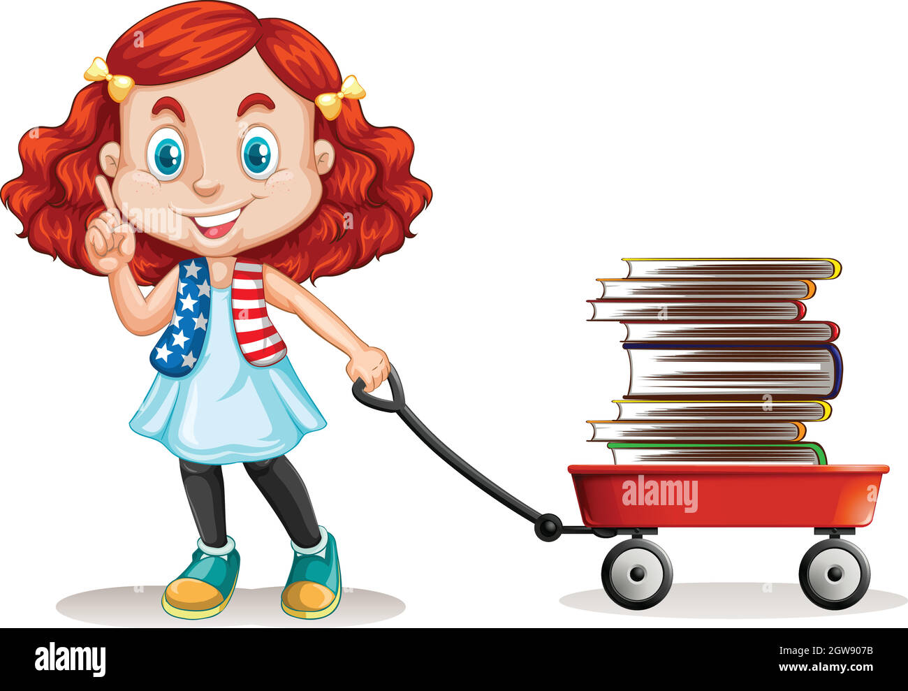 Mädchen zieht Wagen voller Bücher Stock Vektor
