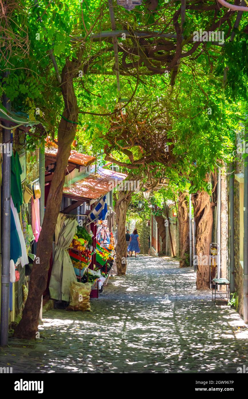 Berühmte Altstadt von Molyvos, Insel Lesvos, Griechenland. Stockfoto