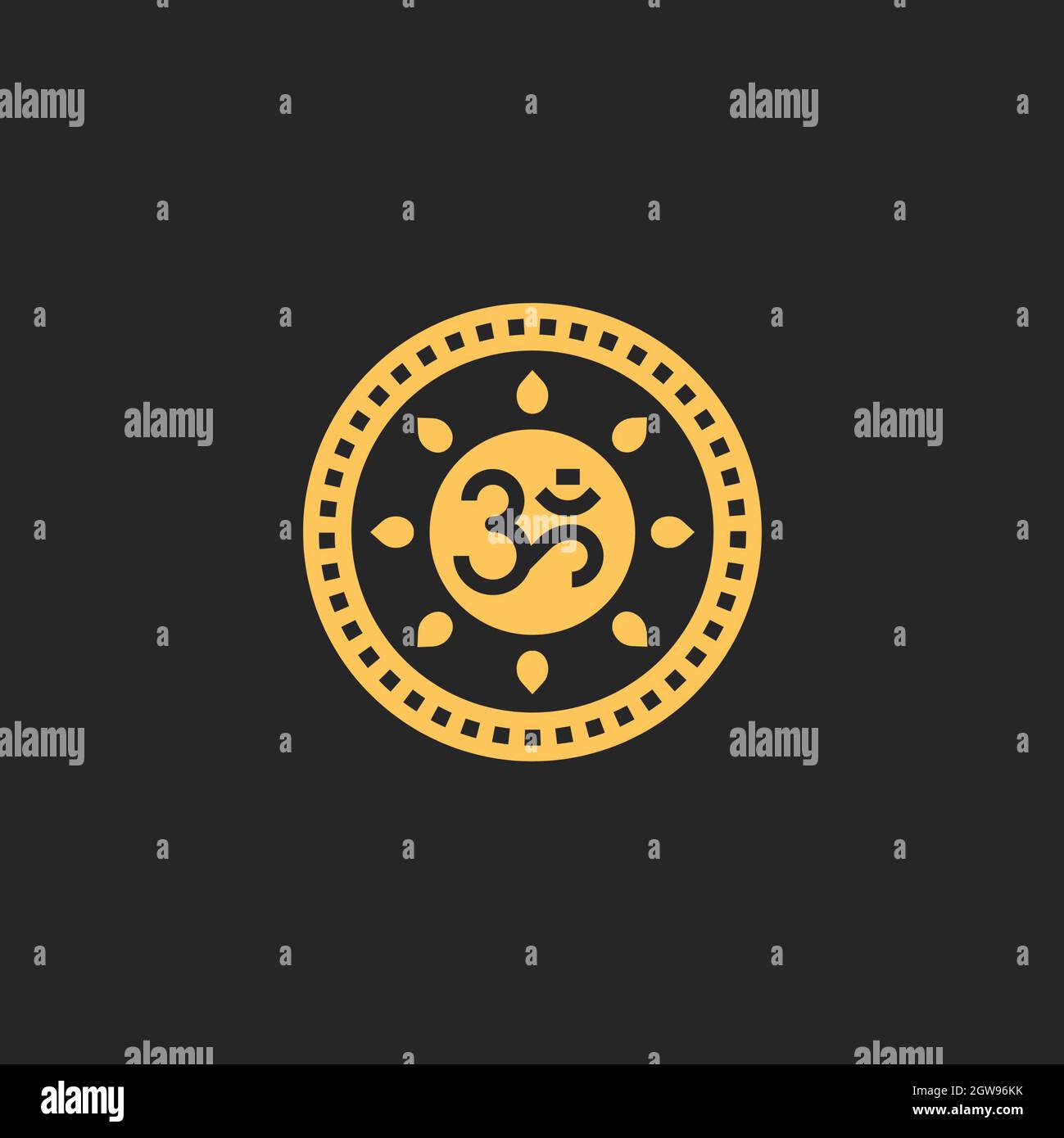 AUM Om Ohm Symbol schwarz auf schwarzem Hintergrund. vektor-Illustration indische Kultur Indien spirituellen Yoga om Symbol. Stockfoto