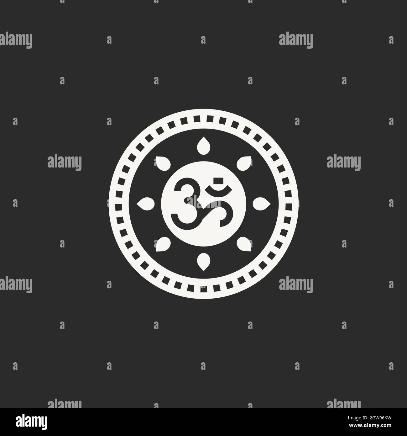 AUM Om Ohm Symbol schwarz auf schwarzem Hintergrund. vektor-Illustration indische Kultur Indien spirituellen Yoga om Symbol. Stockfoto