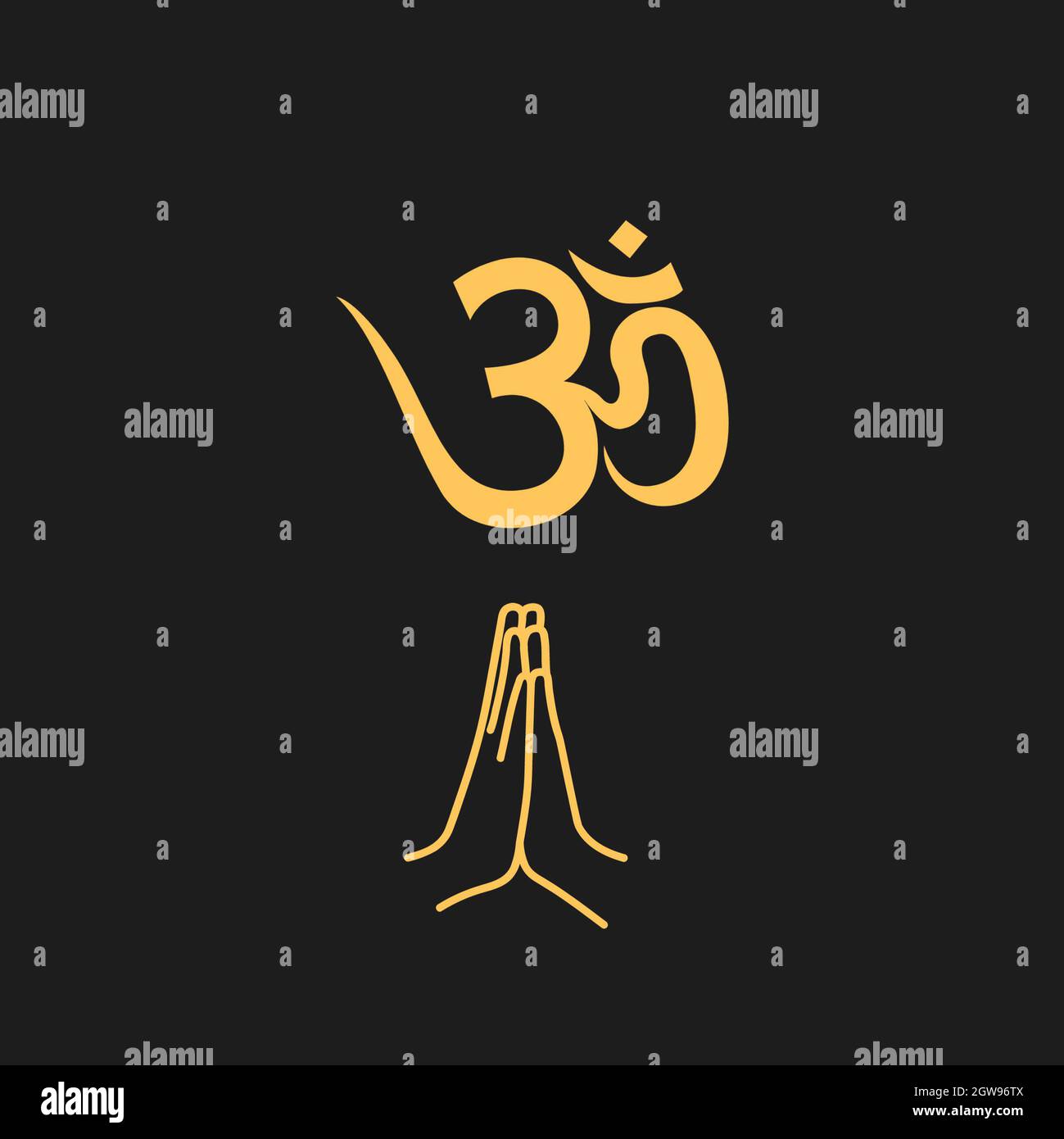 AUM Om Ohm Symbol schwarz auf schwarzem Hintergrund. vektor-Illustration indische Kultur Indien spirituellen Yoga om Symbol. Stockfoto