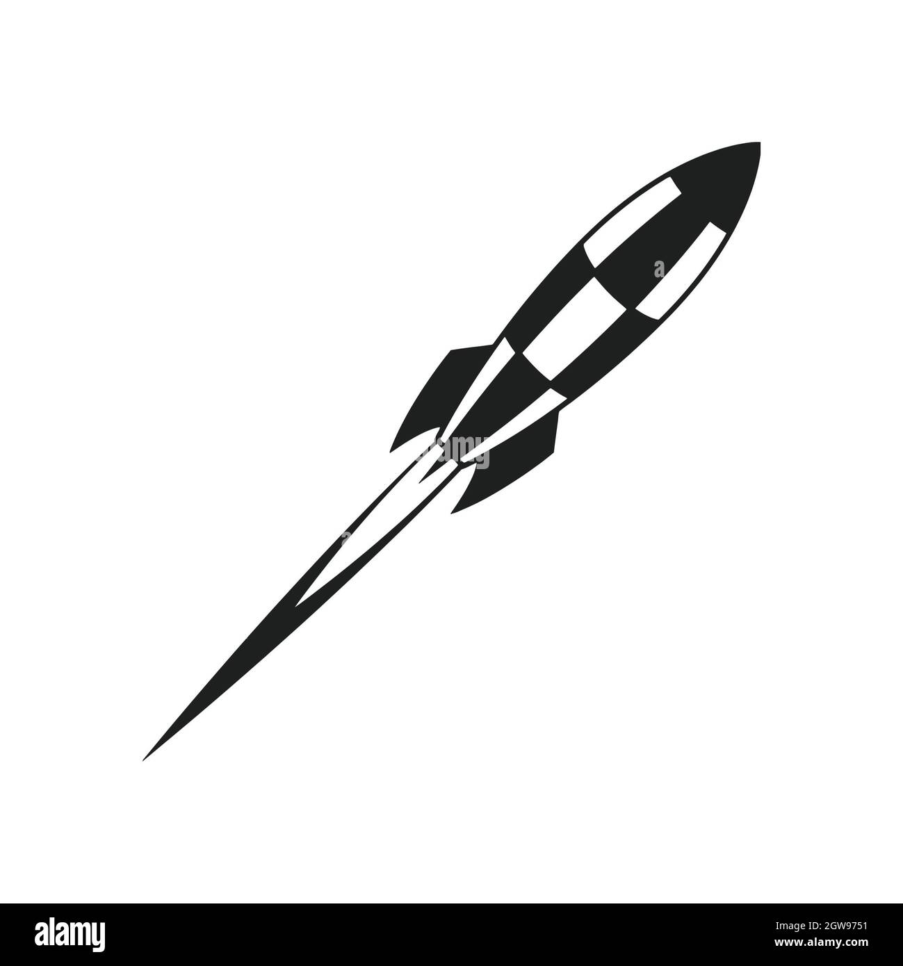 Rakete gestartet Symbol Vektor Logo Vorlage Illustration Design auf weißem isolierten Hintergrund. Stockfoto