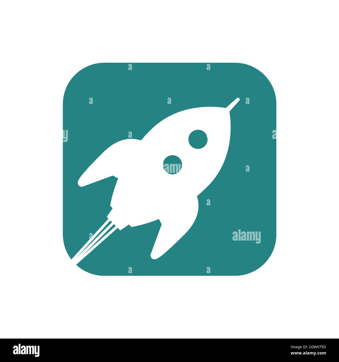 Rakete gestartet Symbol Vektor Logo Vorlage Illustration Design auf weißem isolierten Hintergrund. Stockfoto
