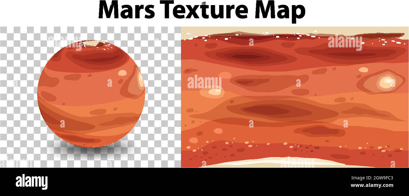 Mars-Planet auf transparent mit Mars-Strukturkarte Stock Vektor