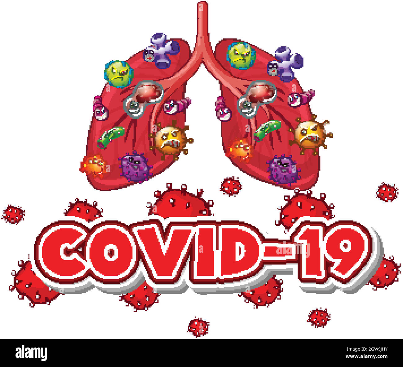 Poster-Design für Coronavirus-Thema mit Viruszellen in der menschlichen Lunge Stock Vektor