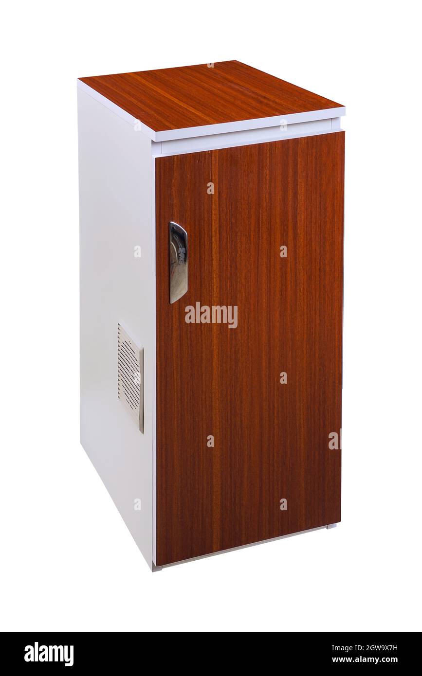 Elektrische Hausmehlmühle für Haus isoliert weiß und grau Hintergrund Stockfoto