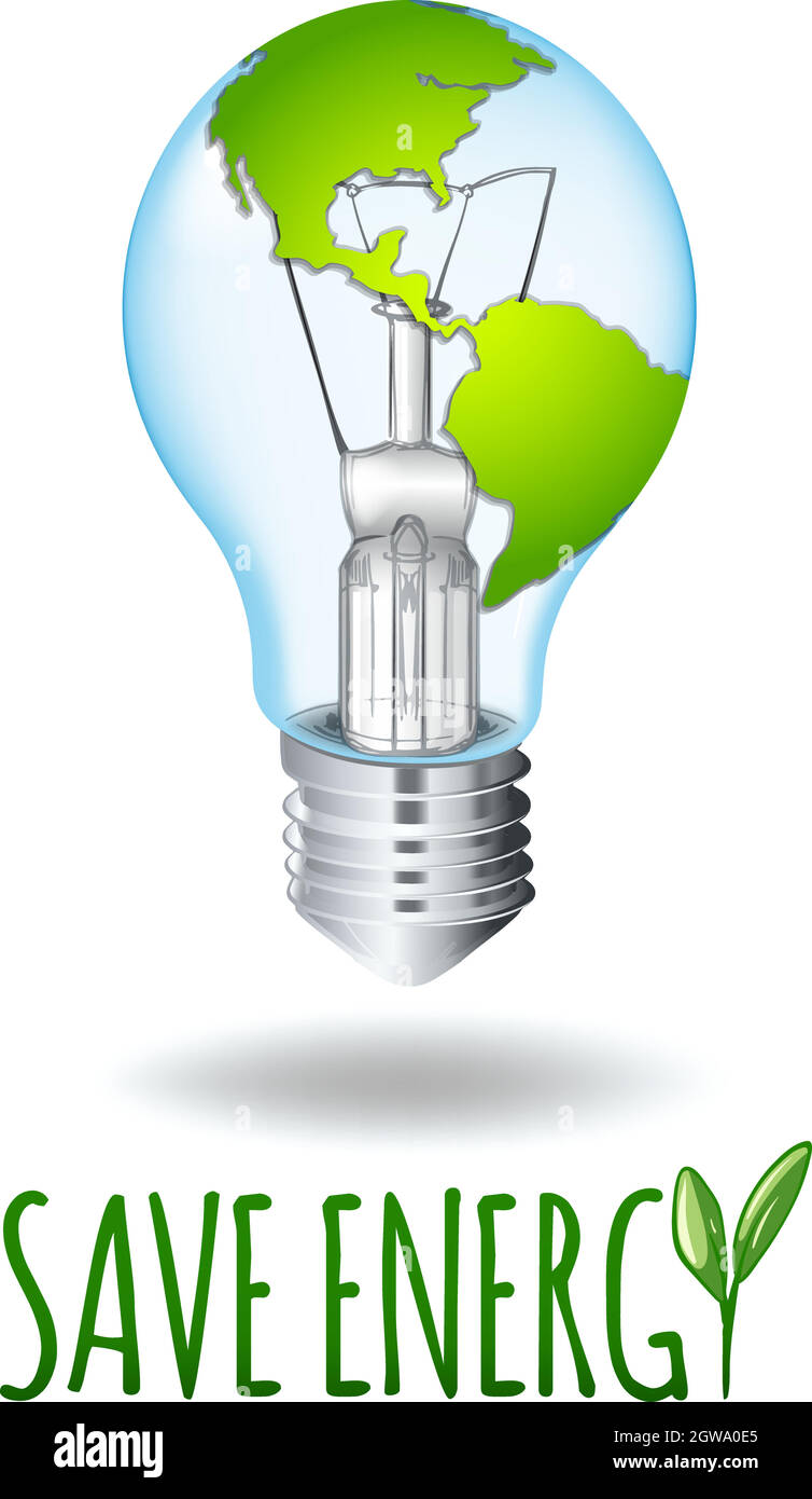 Sparen Sie Energie Thema mit Erde auf Glühbirne Stock Vektor