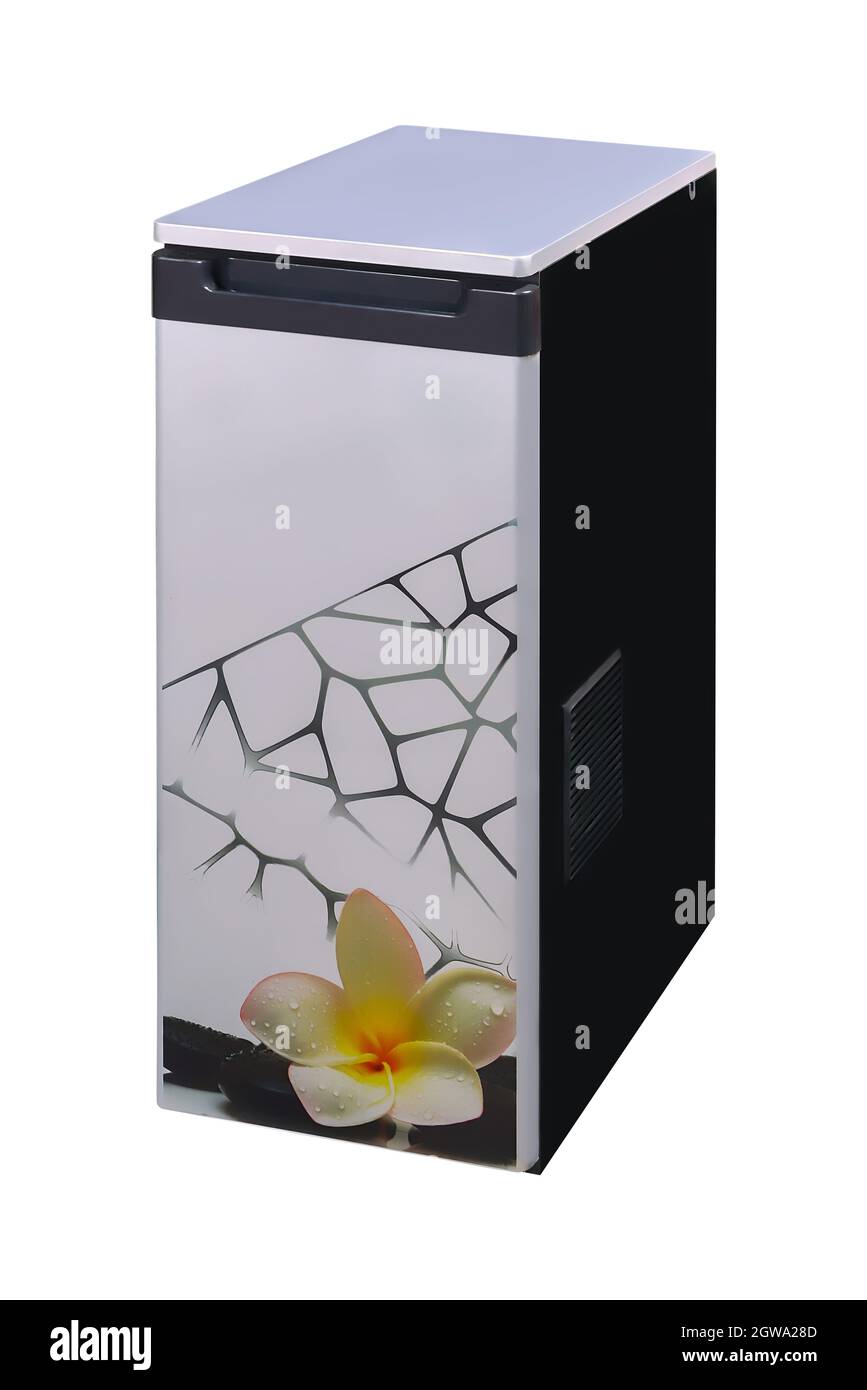 Elektrische Hausmehlmühle für Haus isoliert weiß und grau Hintergrund Stockfoto