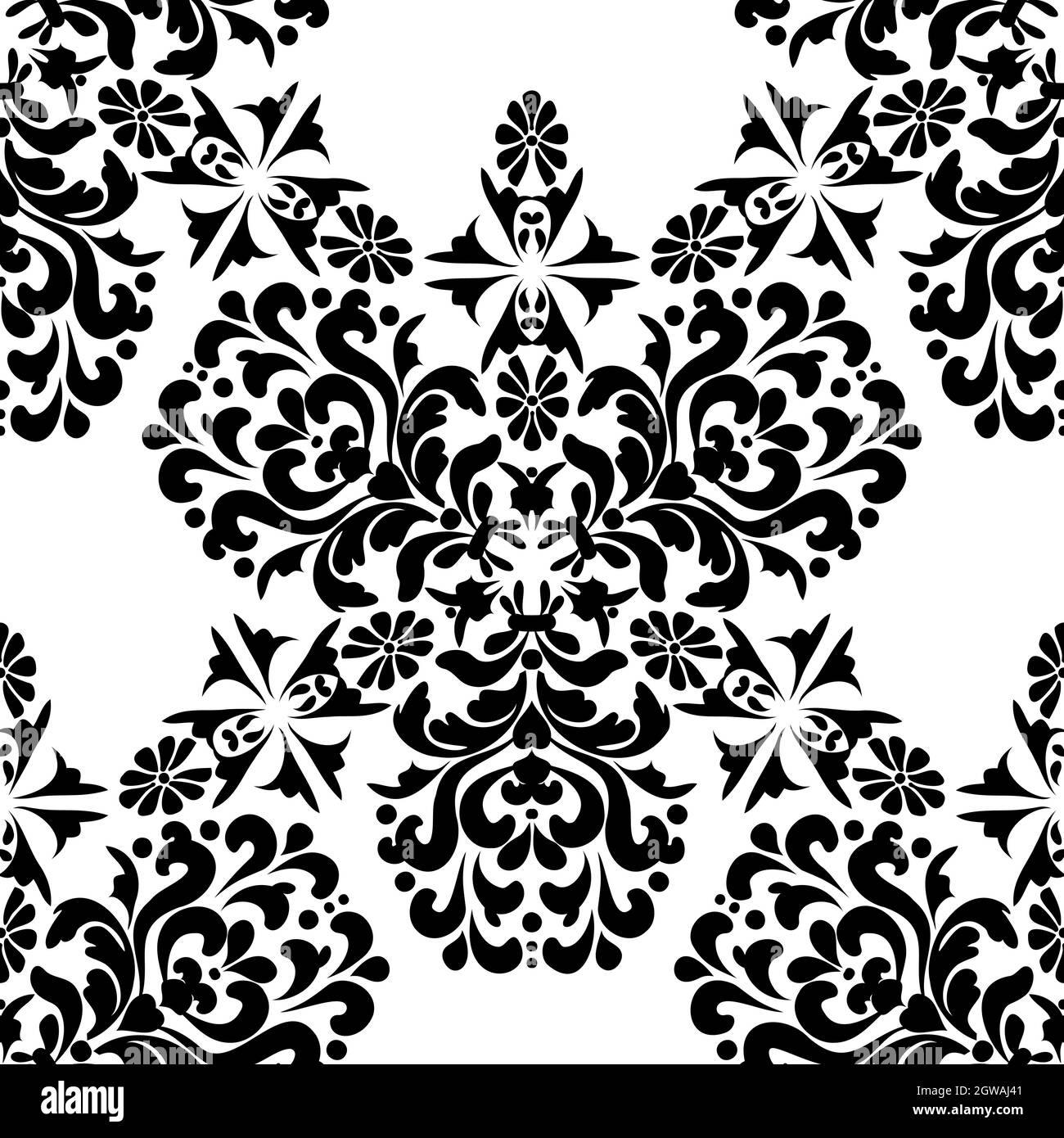 Vintage Nahtloses Muster mit floralen Ornamenten. Schwarz und Weiß. Stock Vektor