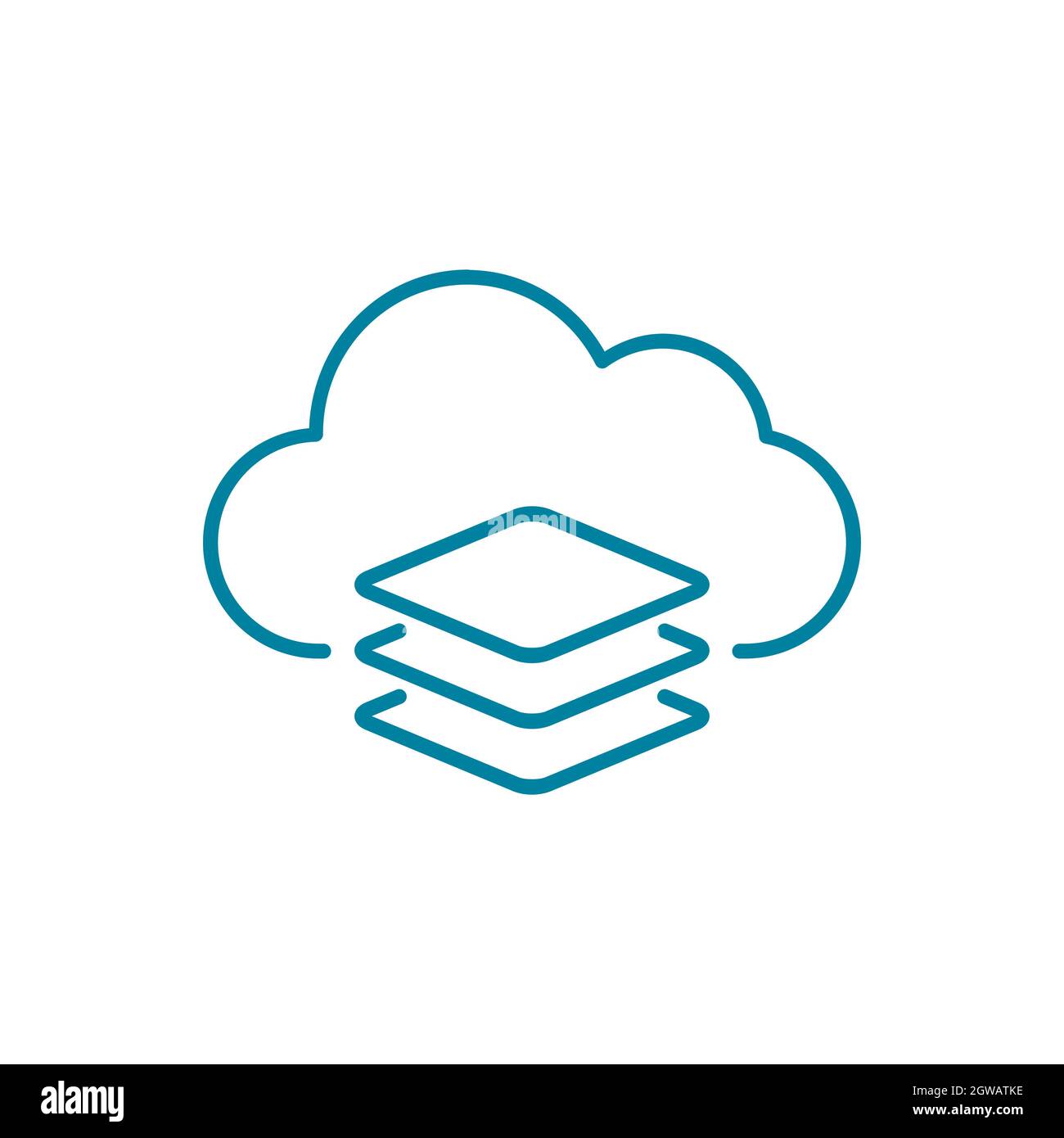 Symbol für die Zeile der virtuellen Cloud-Maschine. Cloud-Computing-Technologiekonzept. Cloud-basierte Hardware und Software. Online-Betriebssystem. Vektor, Illustration. Stock Vektor