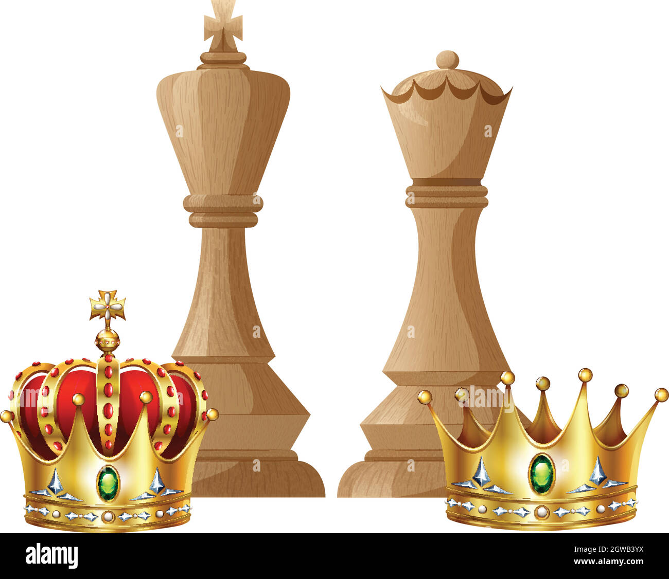König und Königin Stücke von Schachspiel Stock Vektor