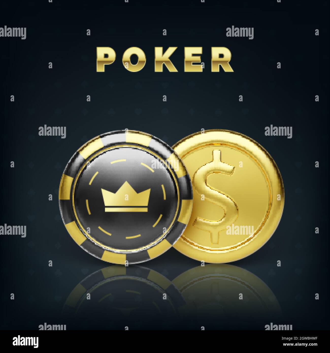 Goldene Münze und Casino-Chip. Realistische Glücksspiel Chip Goldmünze. Spielgeld. Vektorgrafik Stock Vektor