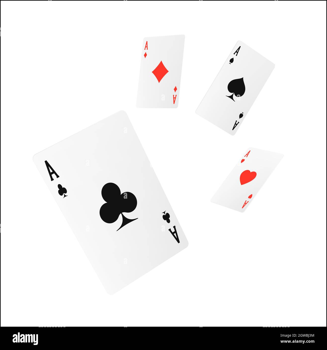 Fliegende Spielkarte Vierling oder Vierer. ACE Design Cazino Spiel Element. Poker oder Blackjack realistische Karten. Vektorgrafik Stock Vektor