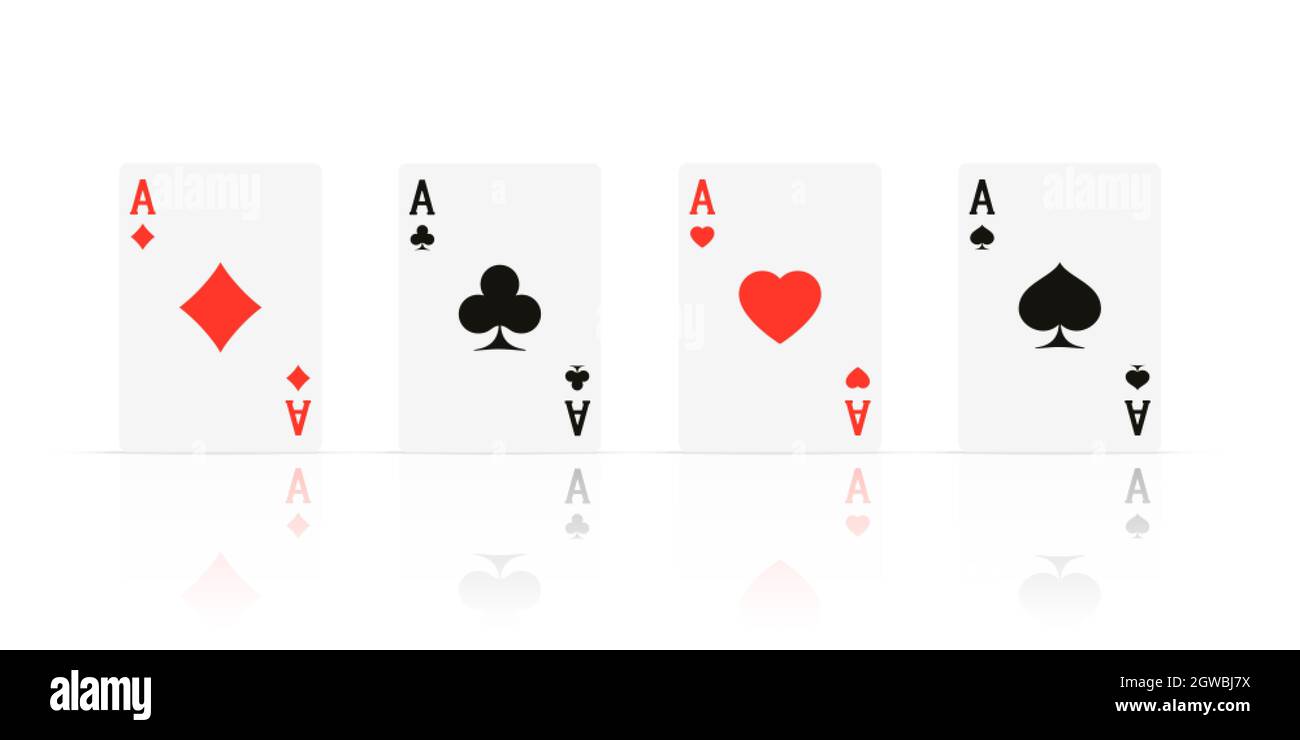 Quads. ACE Design Cazino Spiel Element mit transparenter Reflexion. Poker oder Blackjack realistische Karte. Vektorgrafik Stock Vektor