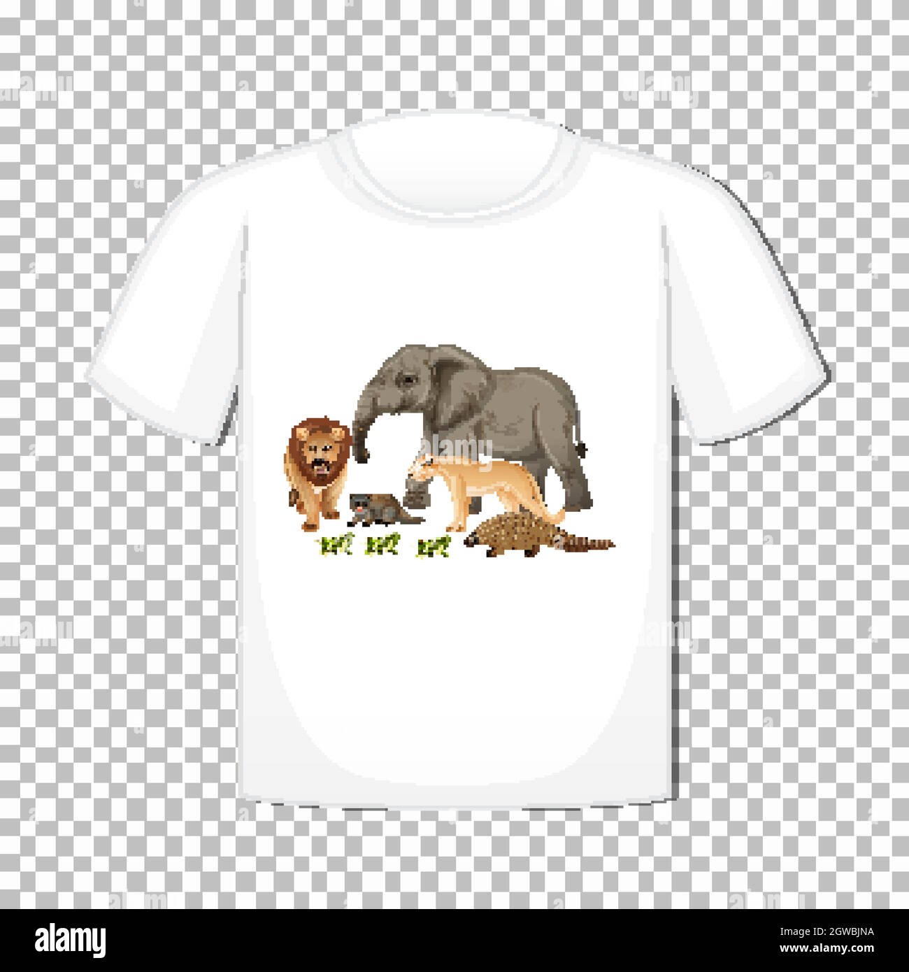 Wild Animal Group Design auf T-Shirt isoliert auf transparentem Hintergrund Stock Vektor