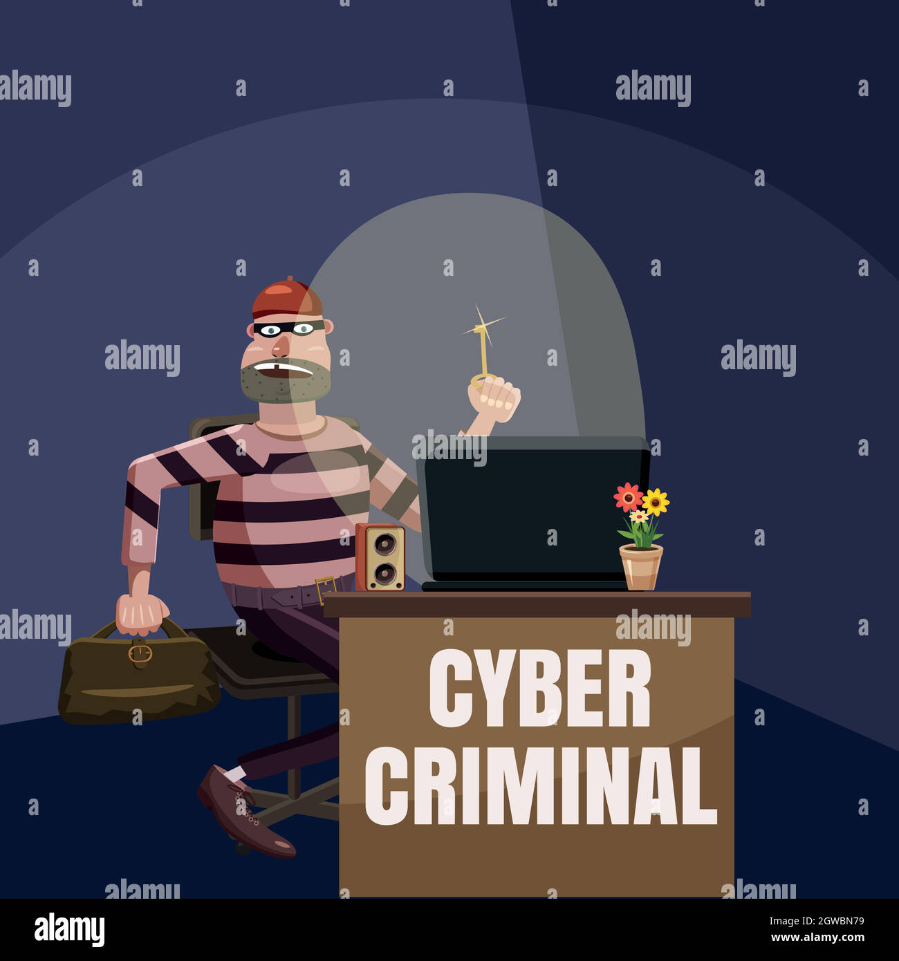 Computer kriminellen spy Konzept, Cartoon Stil Stock Vektor
