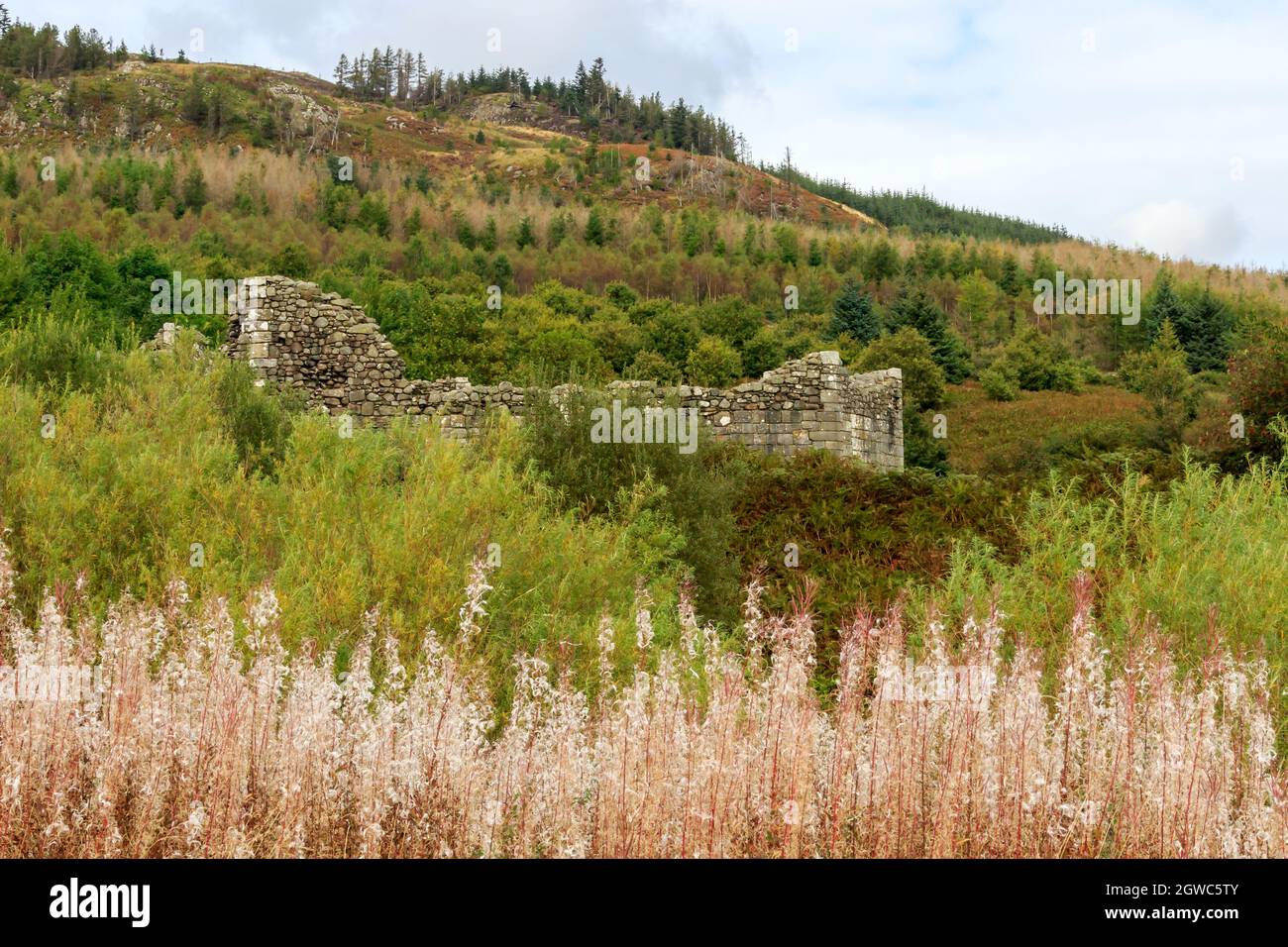 LOCH DOON, SCHOTTLAND - 18. SEPTEMBER 2019 : die Ruinen von Loch Doon Castle South Ayrshire Schottland Stockfoto