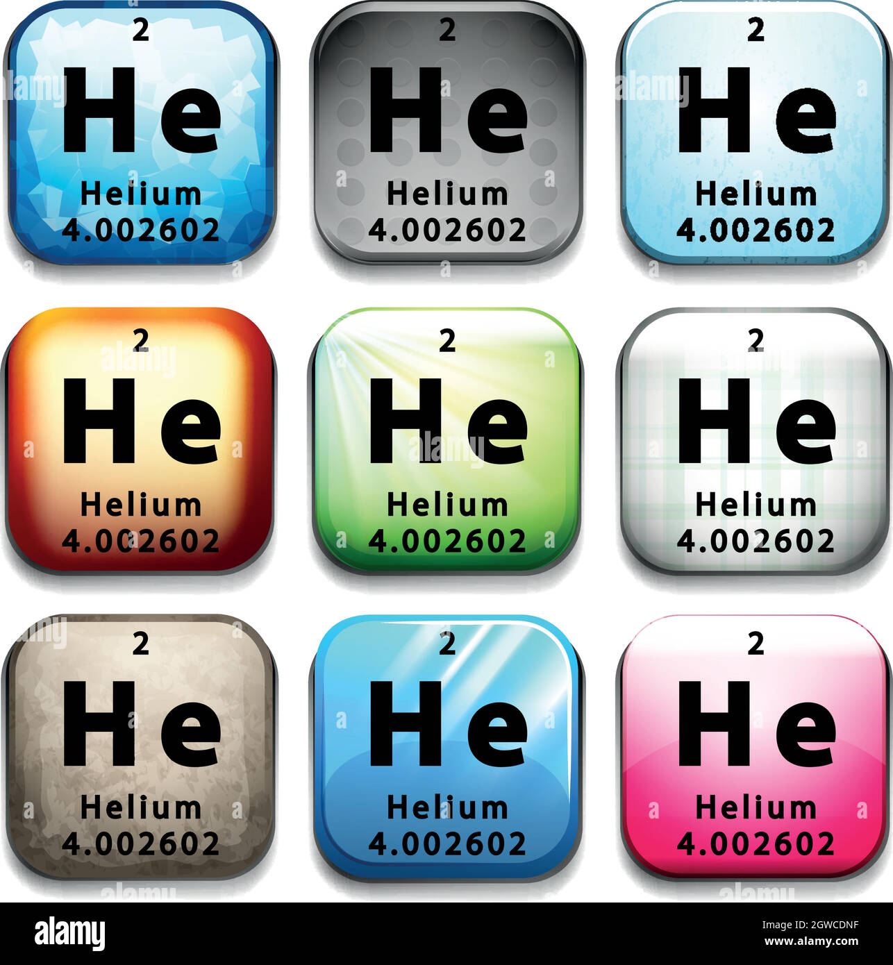 Eine Schaltfläche mit dem chemischen Element Helium Stock Vektor