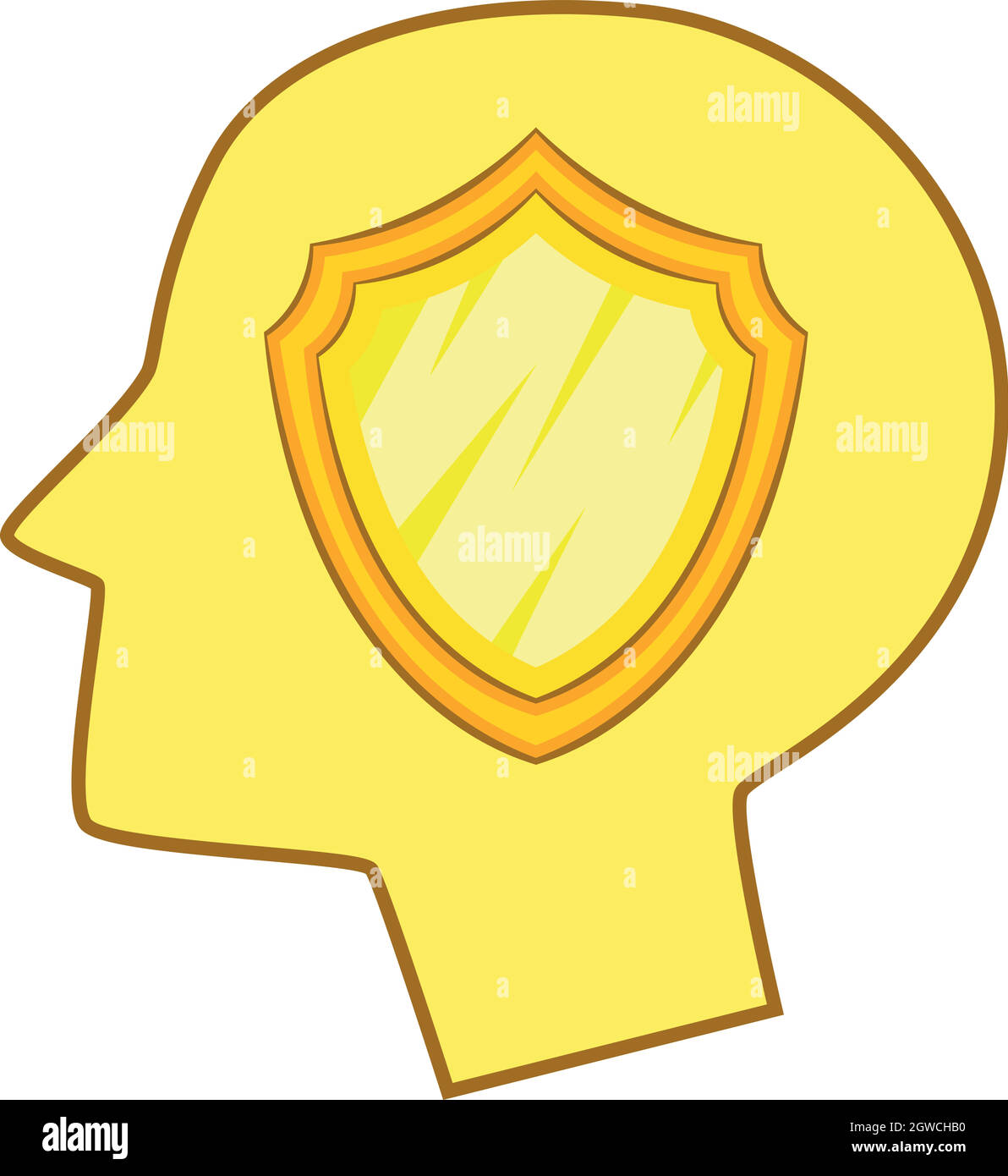 Schild innerhalb menschlicher Kopf Symbol, Cartoon Stil Stock Vektor