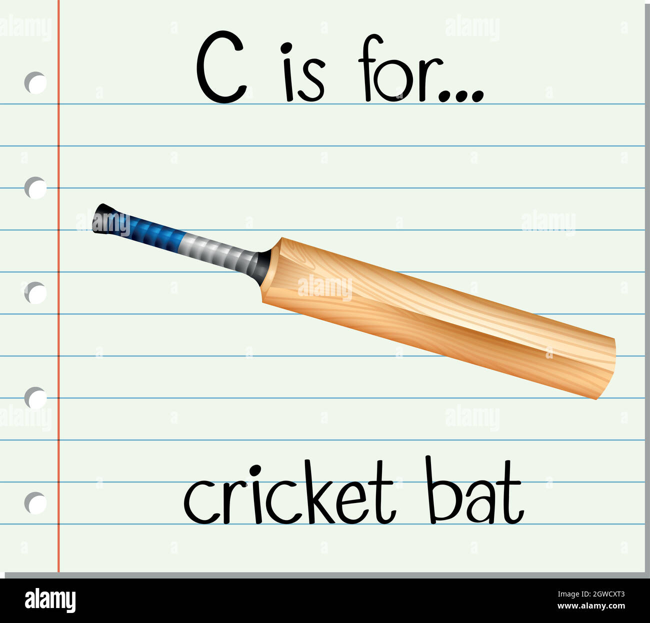 Flashcard Buchstabe C ist für Cricket-Schläger Stock Vektor