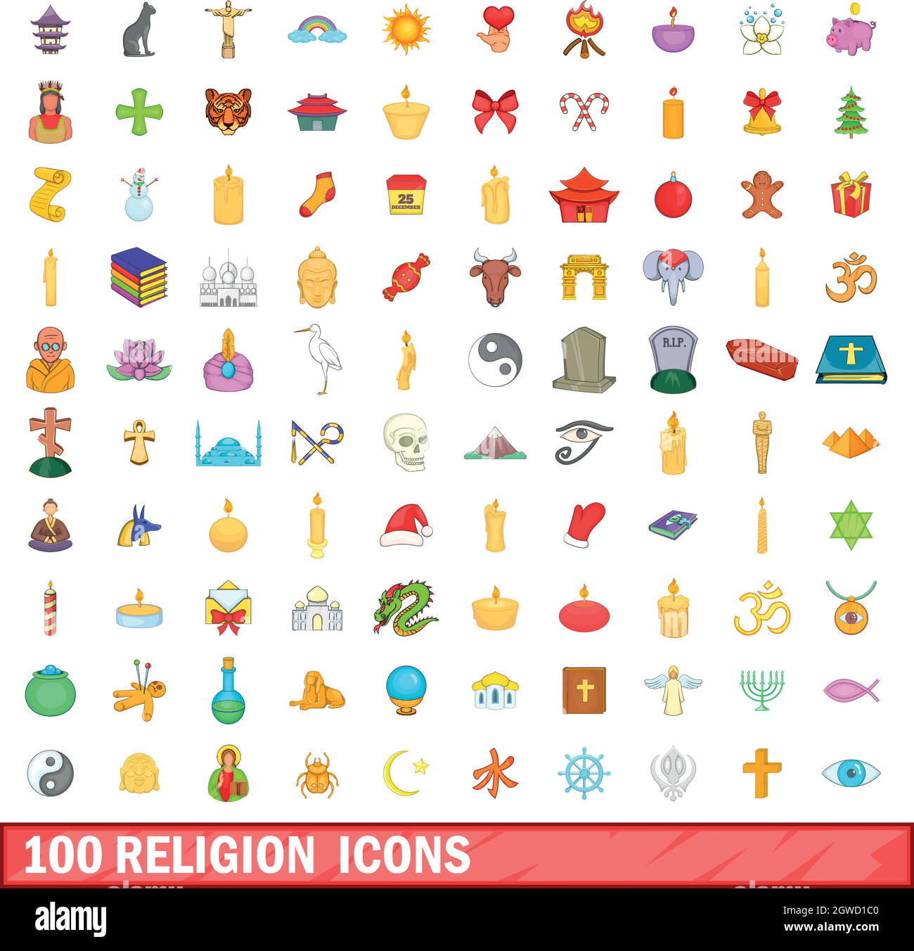 100 Religion Icons set, cartoon-Stil Stock Vektor