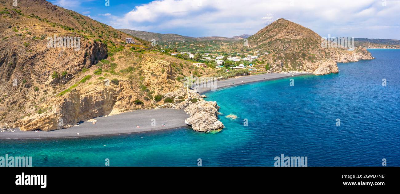 Vulkanstrand Mavra Volia auf der Insel Chios, Griechenland Stockfoto