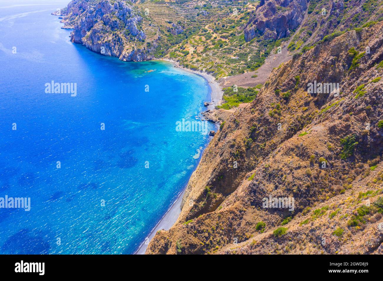 Vulkanstrand Mavra Volia auf der Insel Chios, Griechenland Stockfoto