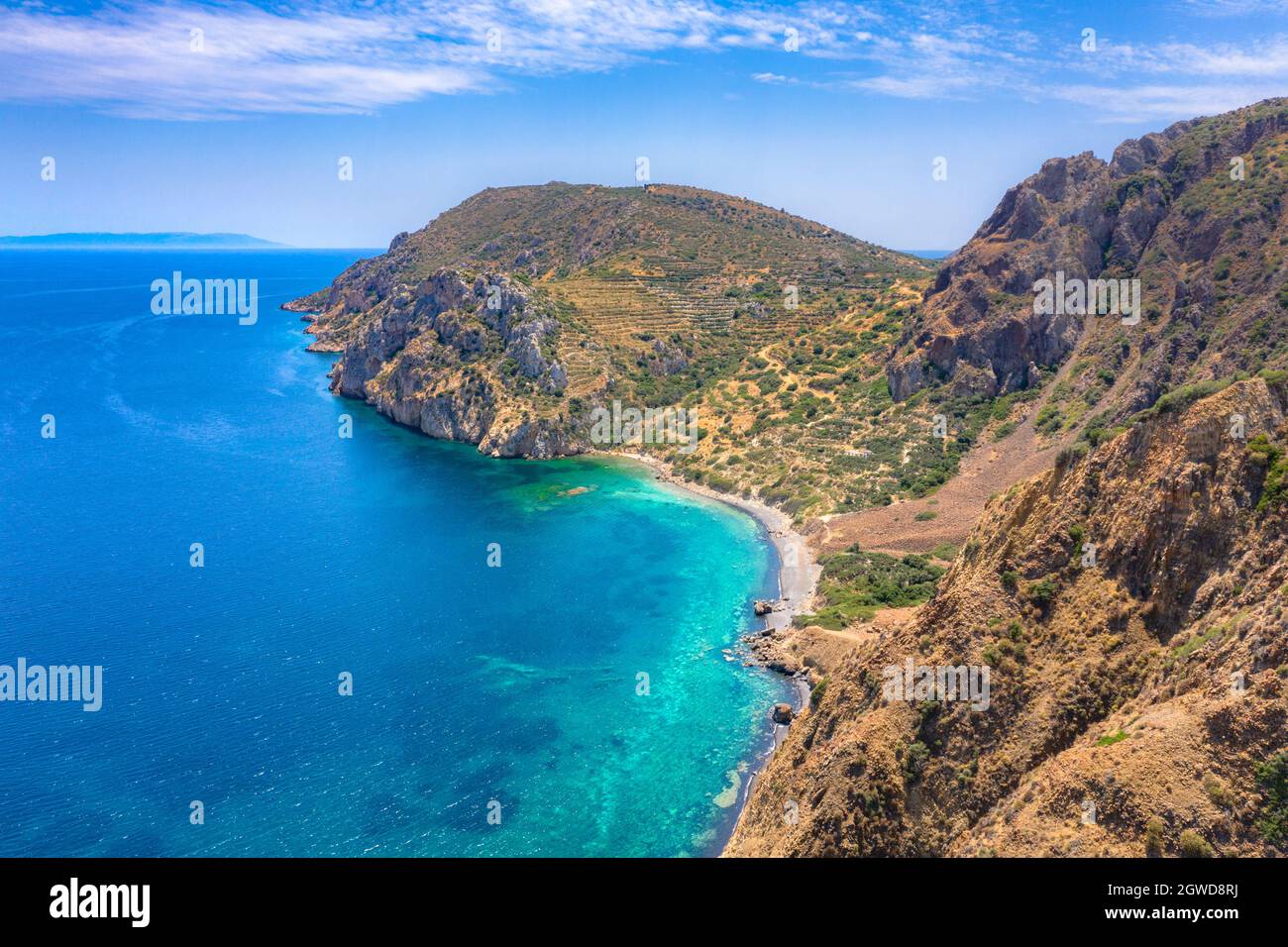 Vulkanstrand Mavra Volia auf der Insel Chios, Griechenland Stockfoto