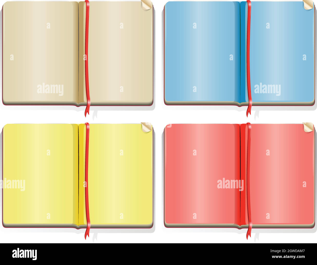 Vier verschiedene Farbseiten in den Büchern Stock Vektor